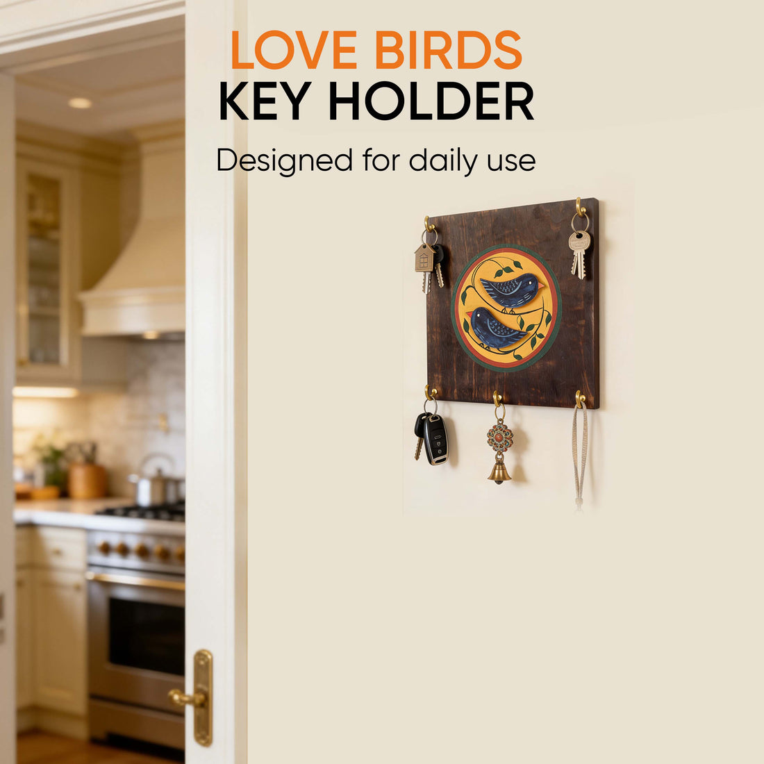 Love Birds Key Holder with 5 key Hangers (7x0.5x7)
