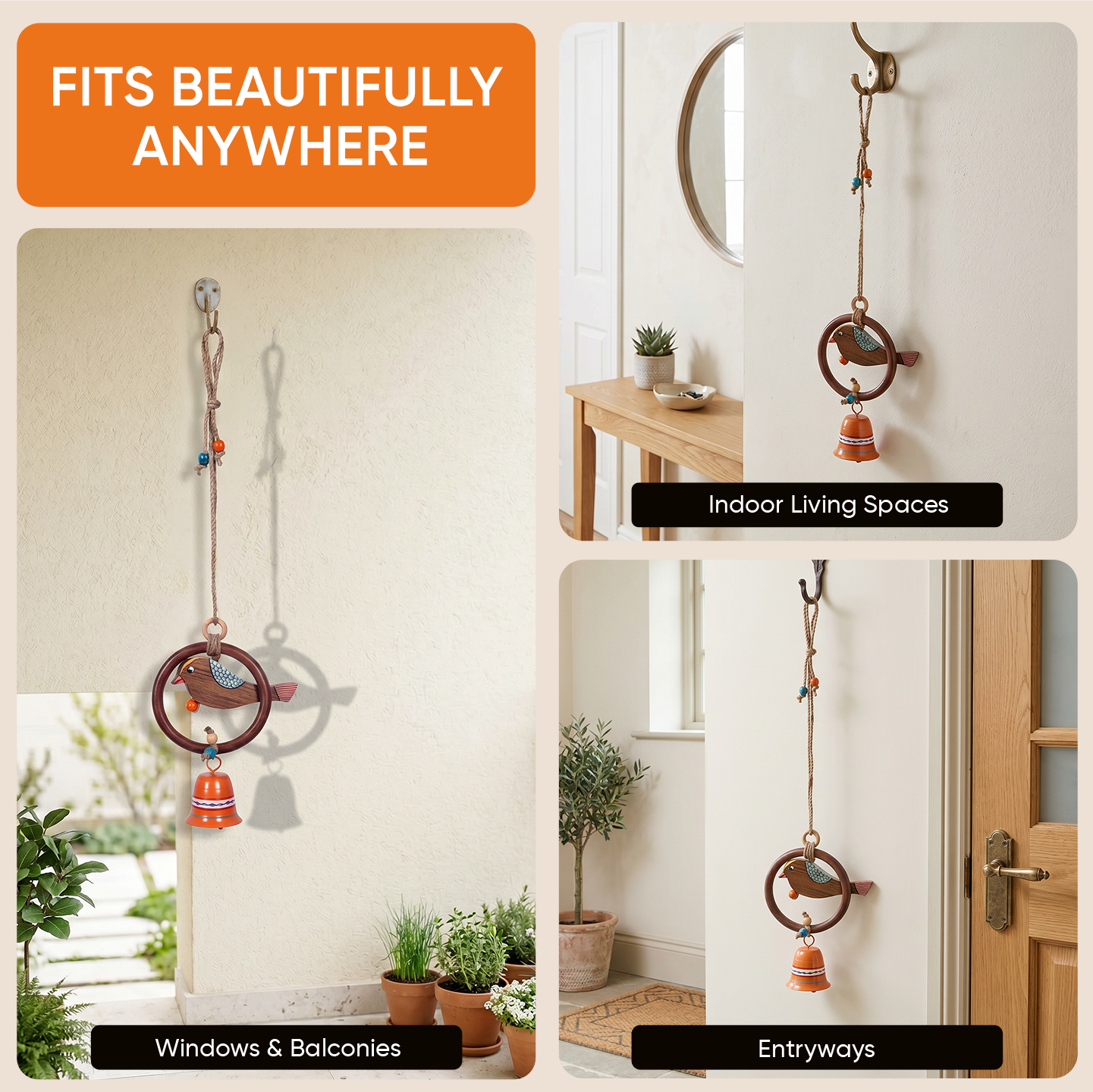 Nature'S Melody Wooden Bird Windchime (4.5x5x21)