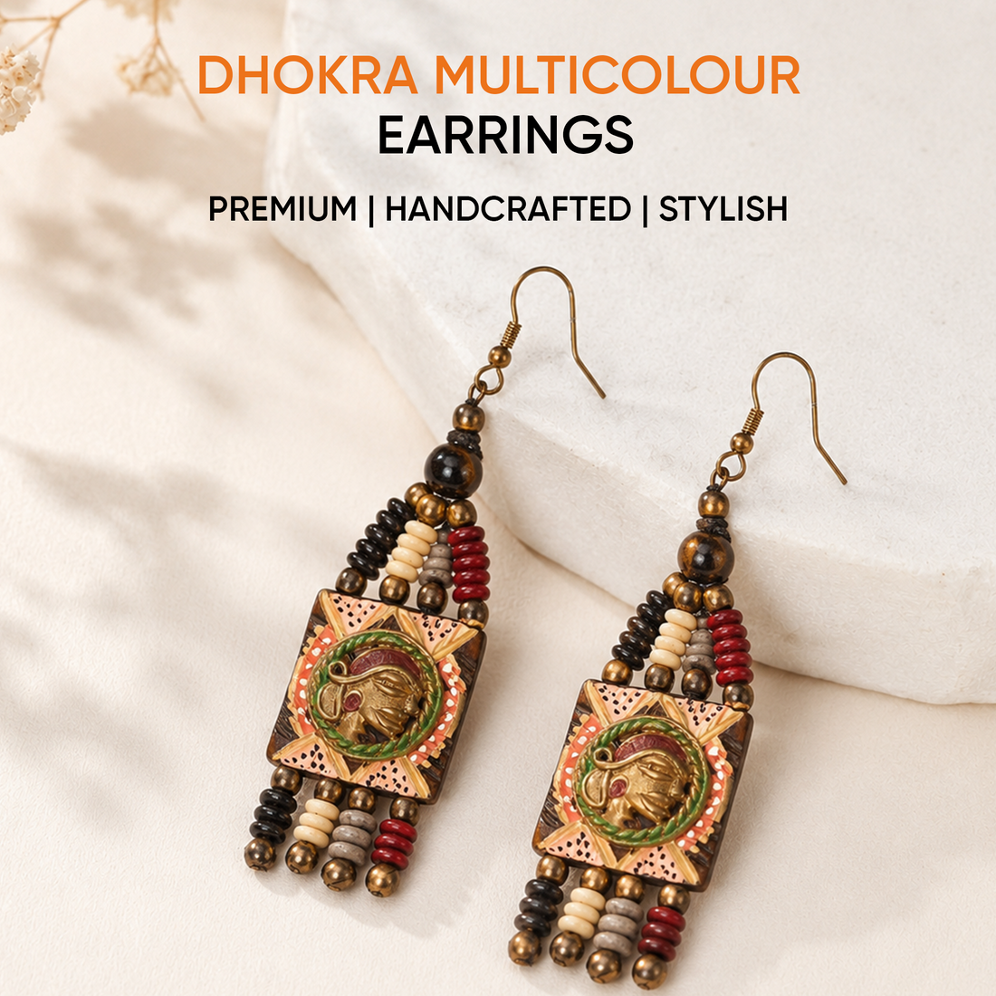 The Empress Handcrafted Tribal Dhokra Earrings in Multicolour