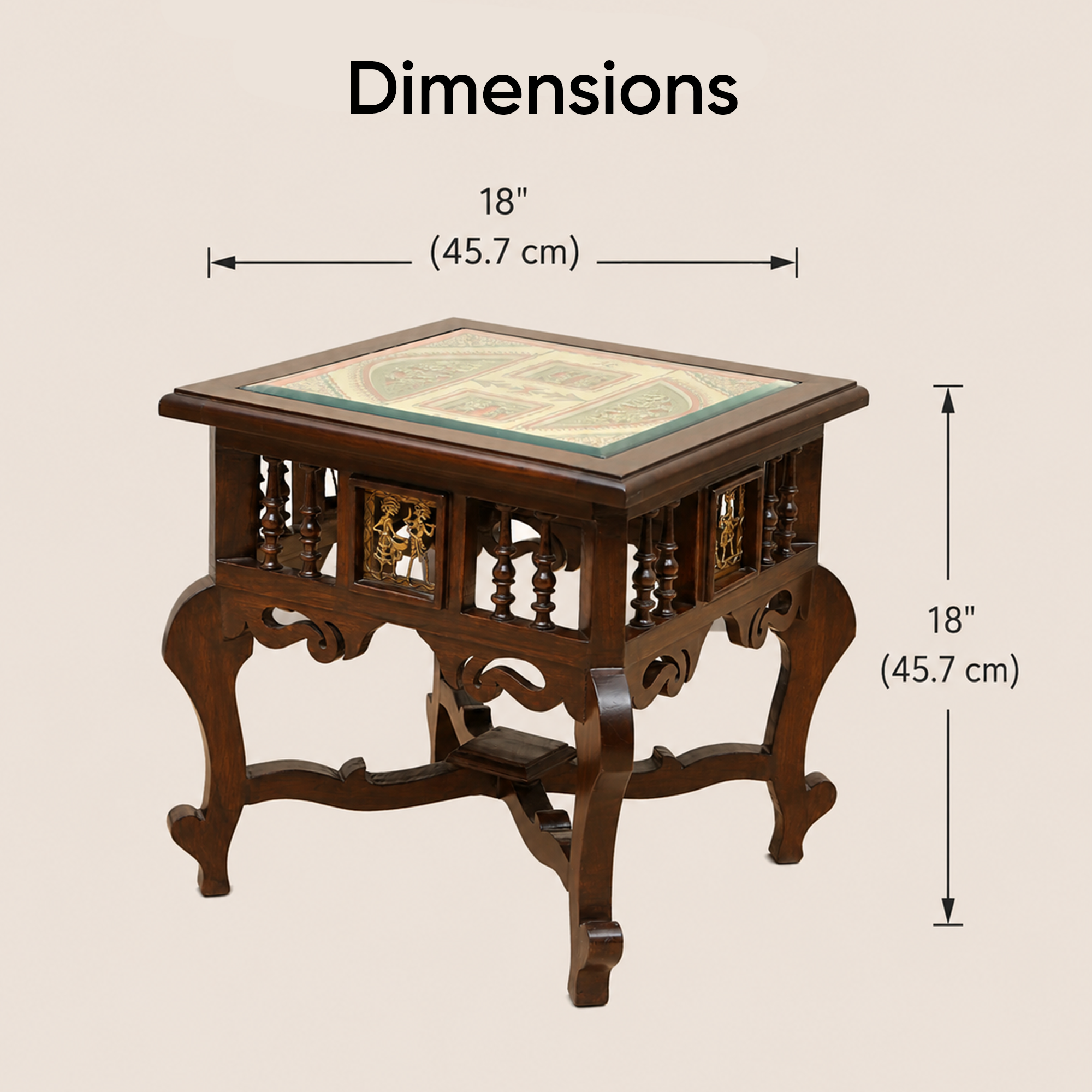 Munich-II Bedside Table with Oriental Legs in Teakwood with Walnut Finish (18x18x18)