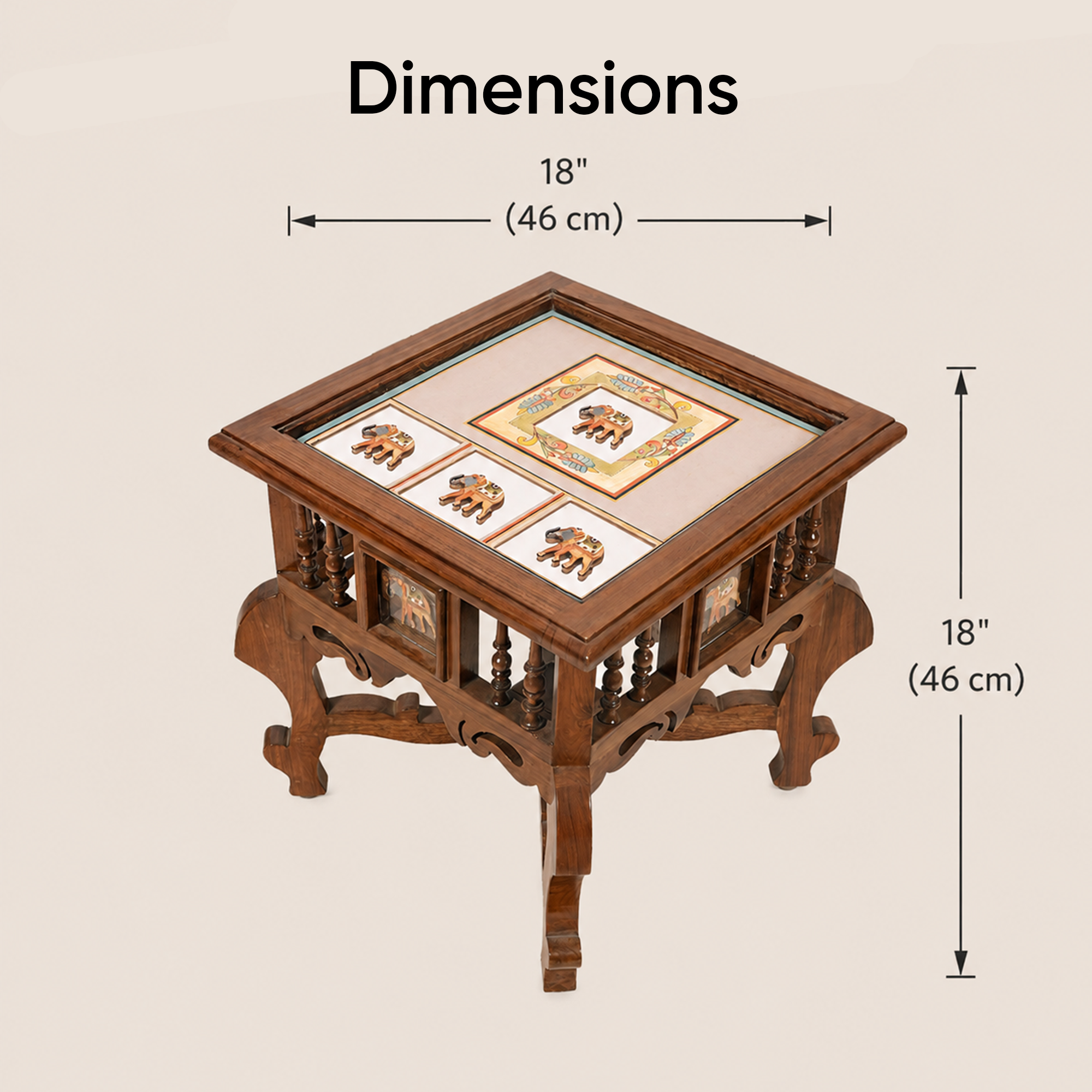 Mahi-I Bedside Table with Oriental Legs in Teakwood with Walnut Matte Finish