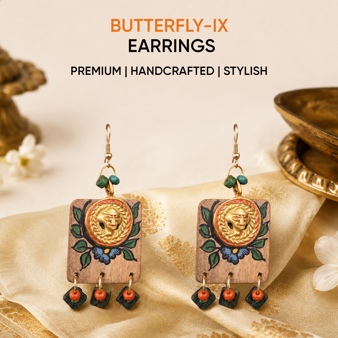 Butterfly-IX' Handcrafted Tribal Wooden Earrings