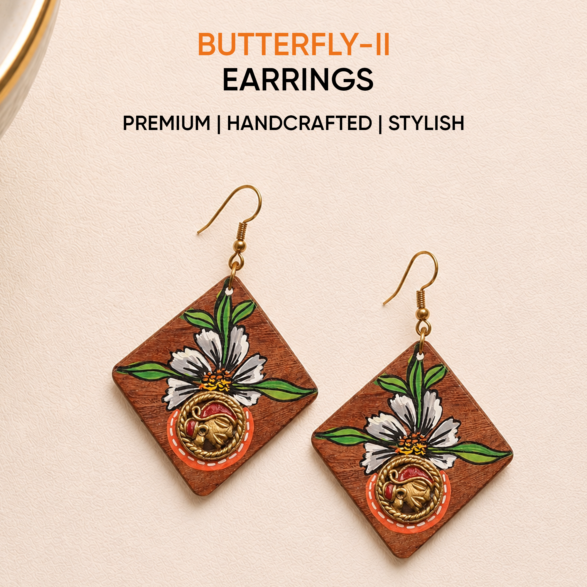 Butterfly-II' Handcrafted Tribal Wooden Earrings