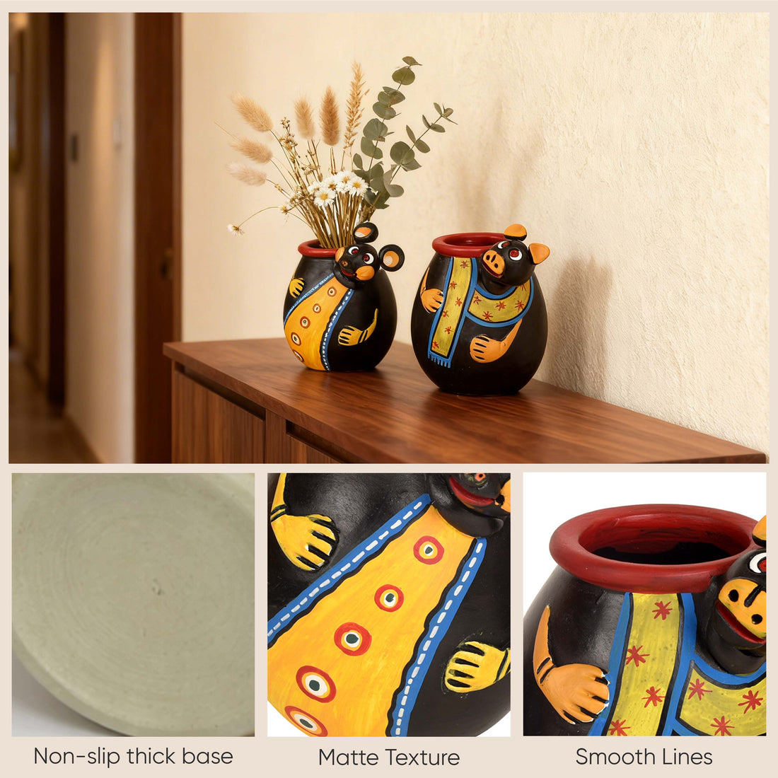 Animal Heads Multipurpose Pots (So2) in Black & Yellow (3x3x3.5/3x3x3.5")