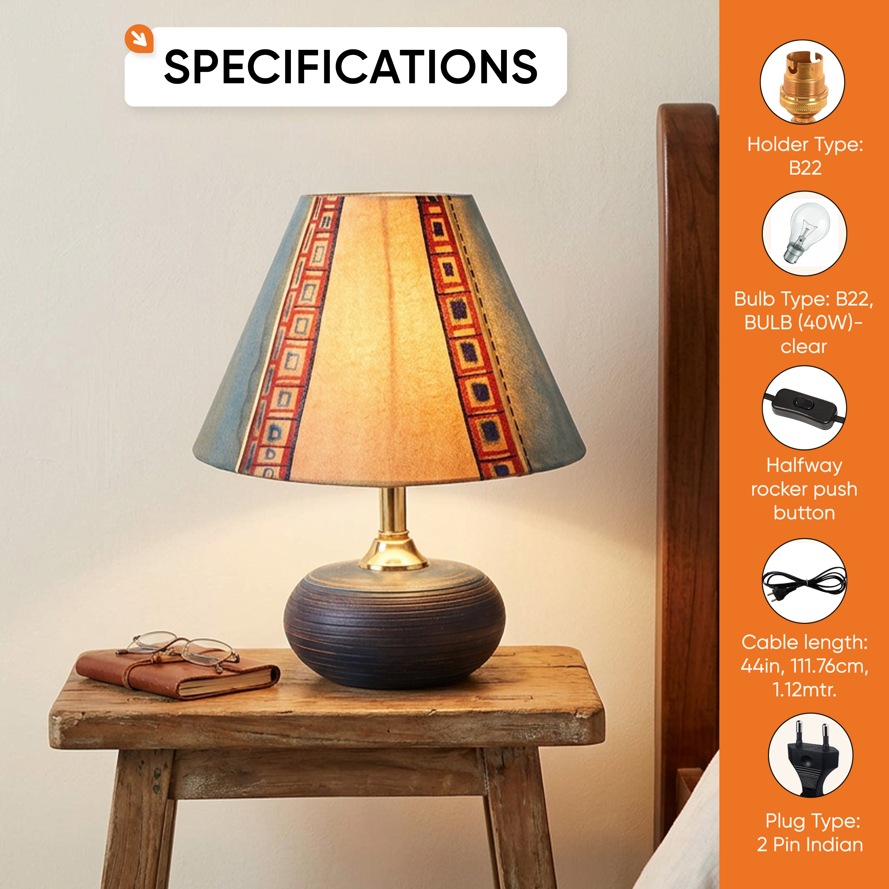 Midnight Glow Terracotta Table Lampshade (8x8x10)