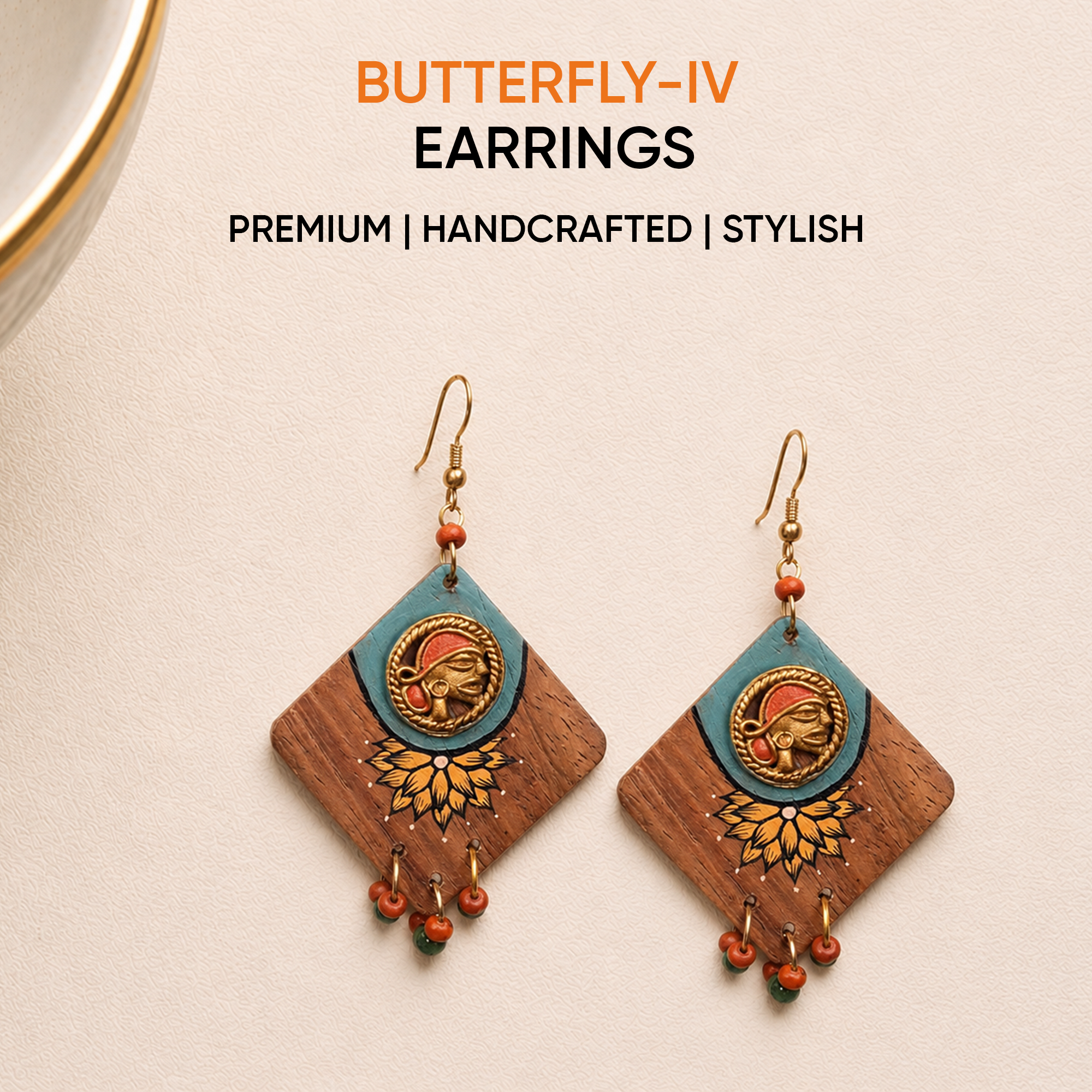 Butterfly-IV' Handcrafted Tribal Wooden Earrings