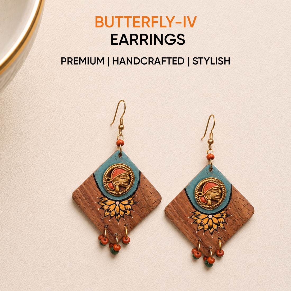 Butterfly-IV' Handcrafted Tribal Wooden Earrings