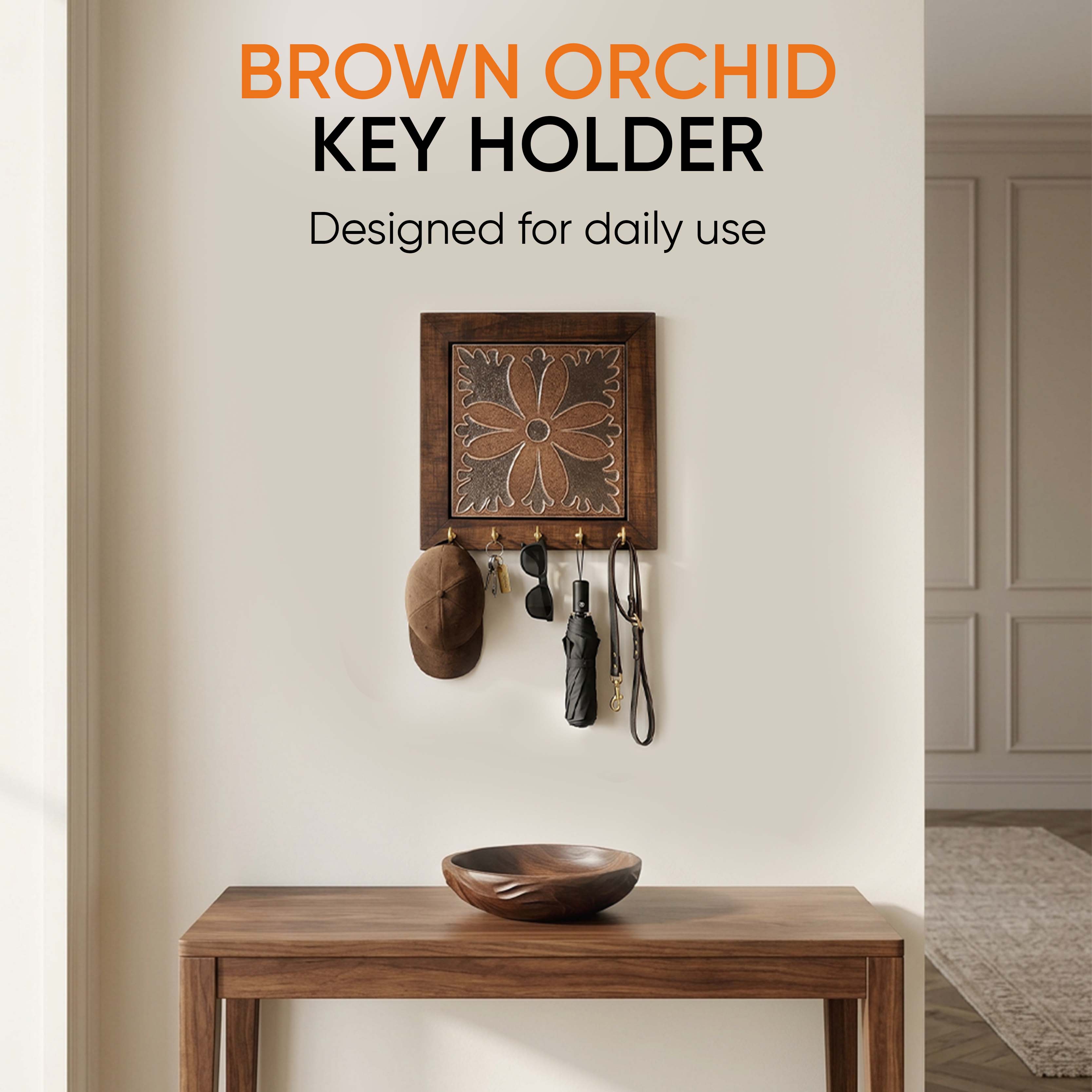 Brown Orchid Handcrafted Key Holder Panel