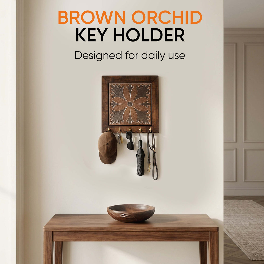 Brown Orchid Handcrafted Key Holder Panel