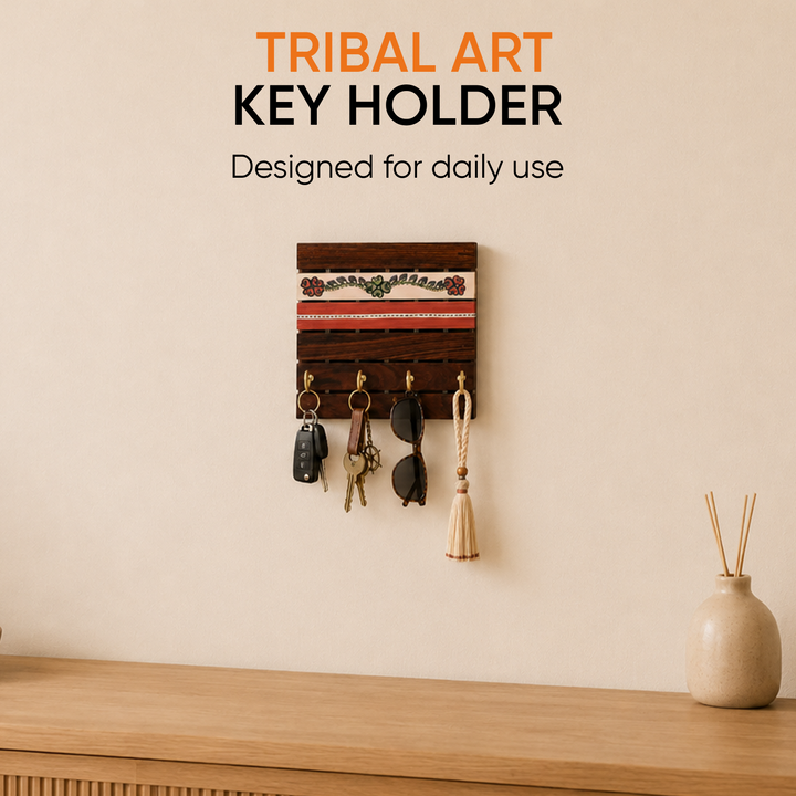 Key Holder Handcrafted Tribal Art 4 Keys (6x1.4x6)