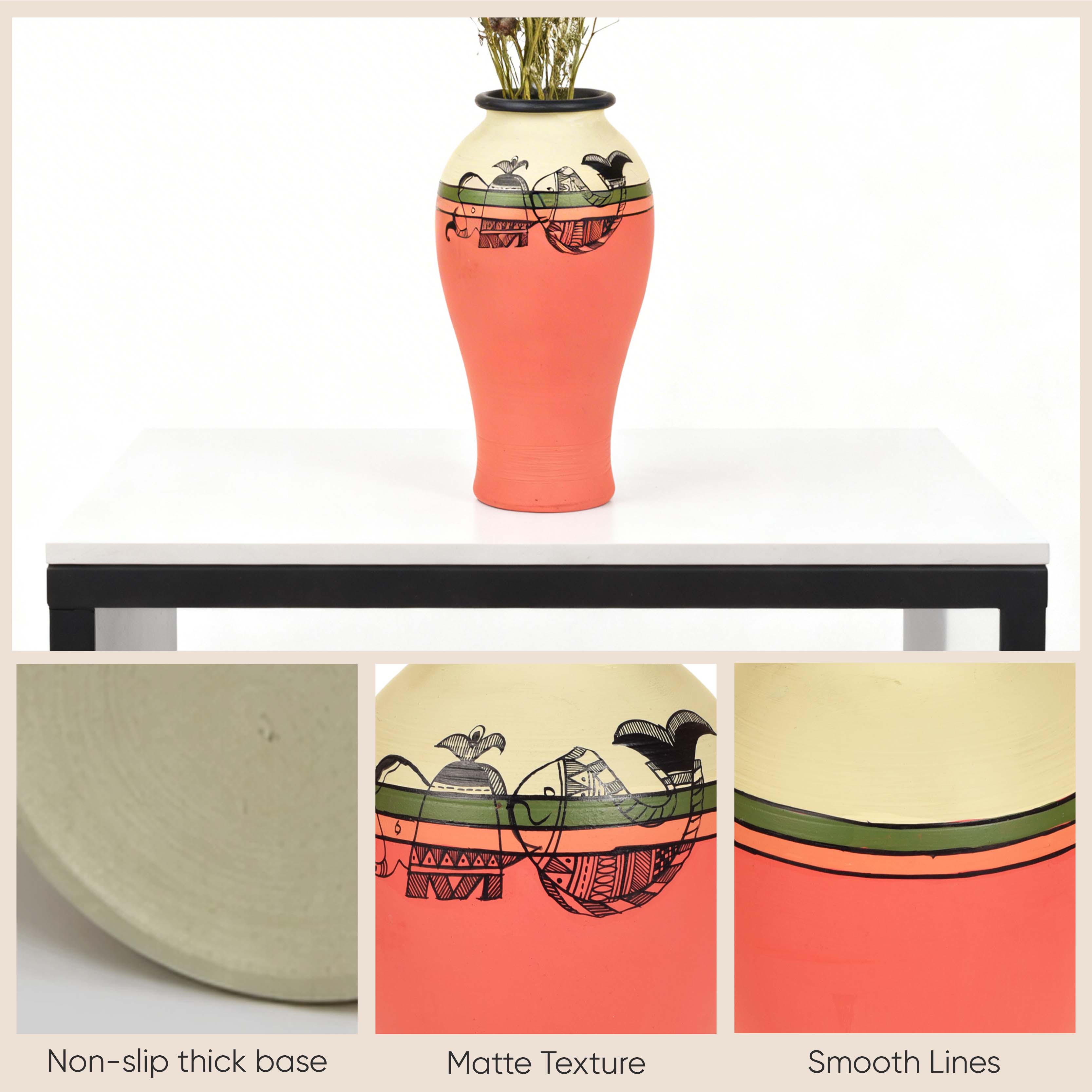 Carrot Red Earthen Vase with Madhubani Tattoo Art