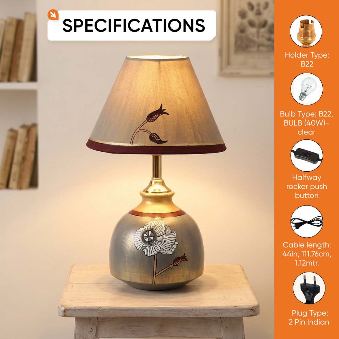 Silver Luster Terracotta Table Lampshade ( 8x8x14)