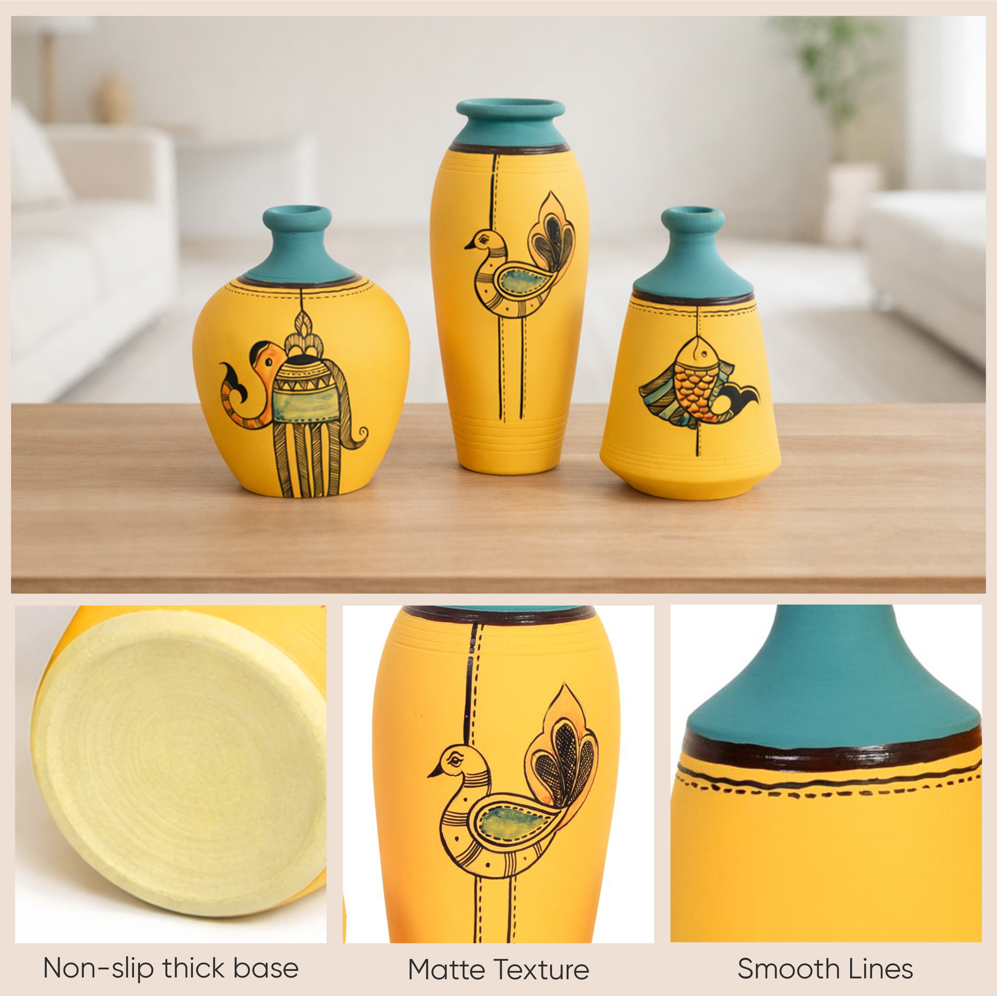 Yellow Mellow Terracotta Vases (Set Of 3) – Aakriti Art Creations