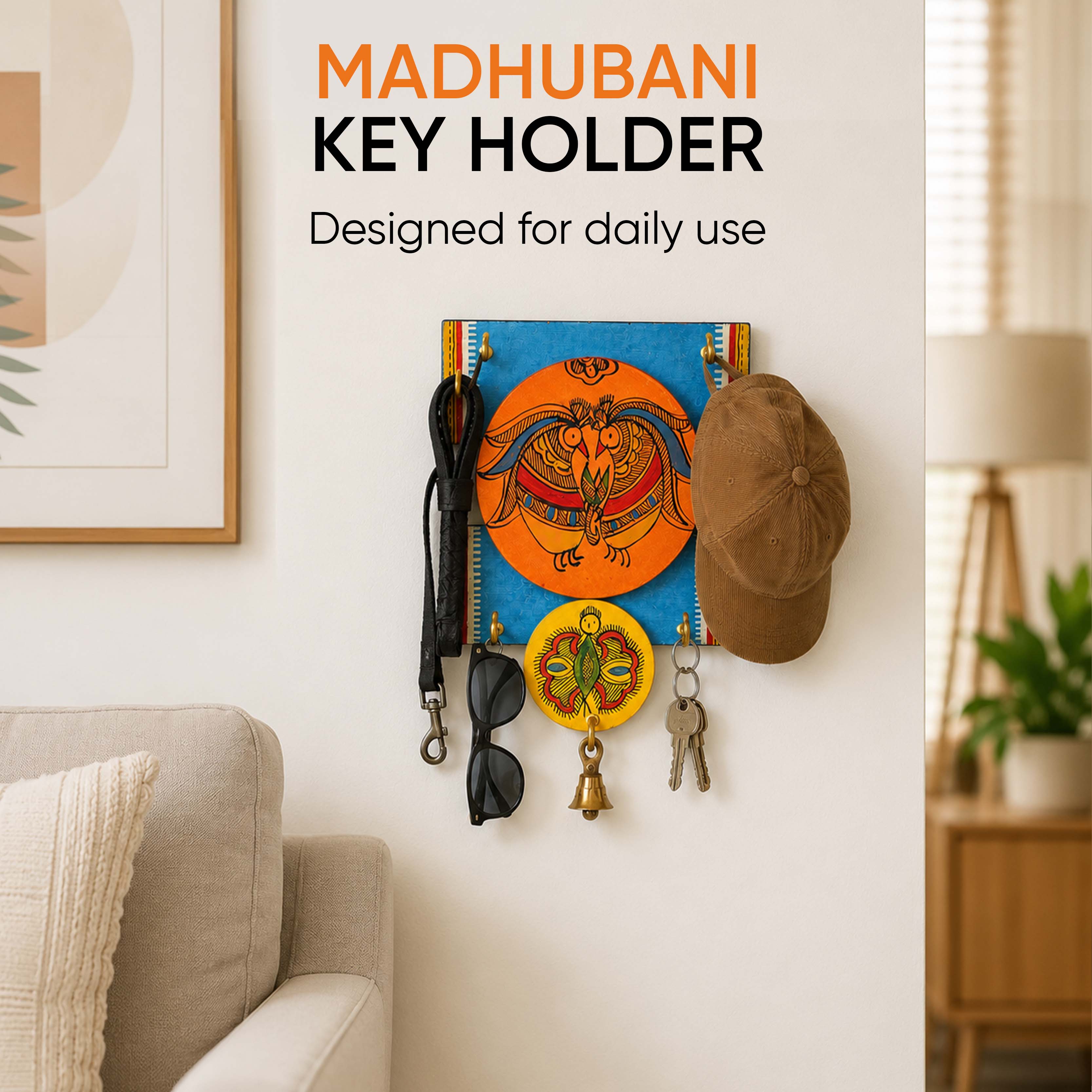 Key Holder Handcrafted Madhubani 4 Keys (5X1X9.5) (5x1x9.5)