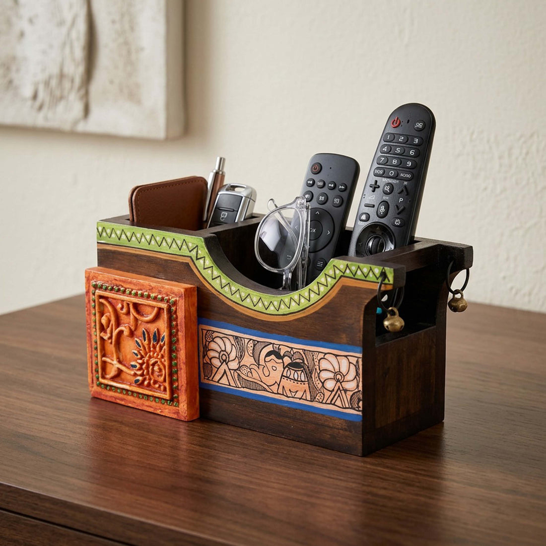 Cutlery Holder Handcrafted in Wood with Madhubani Art (8x3.5x4")