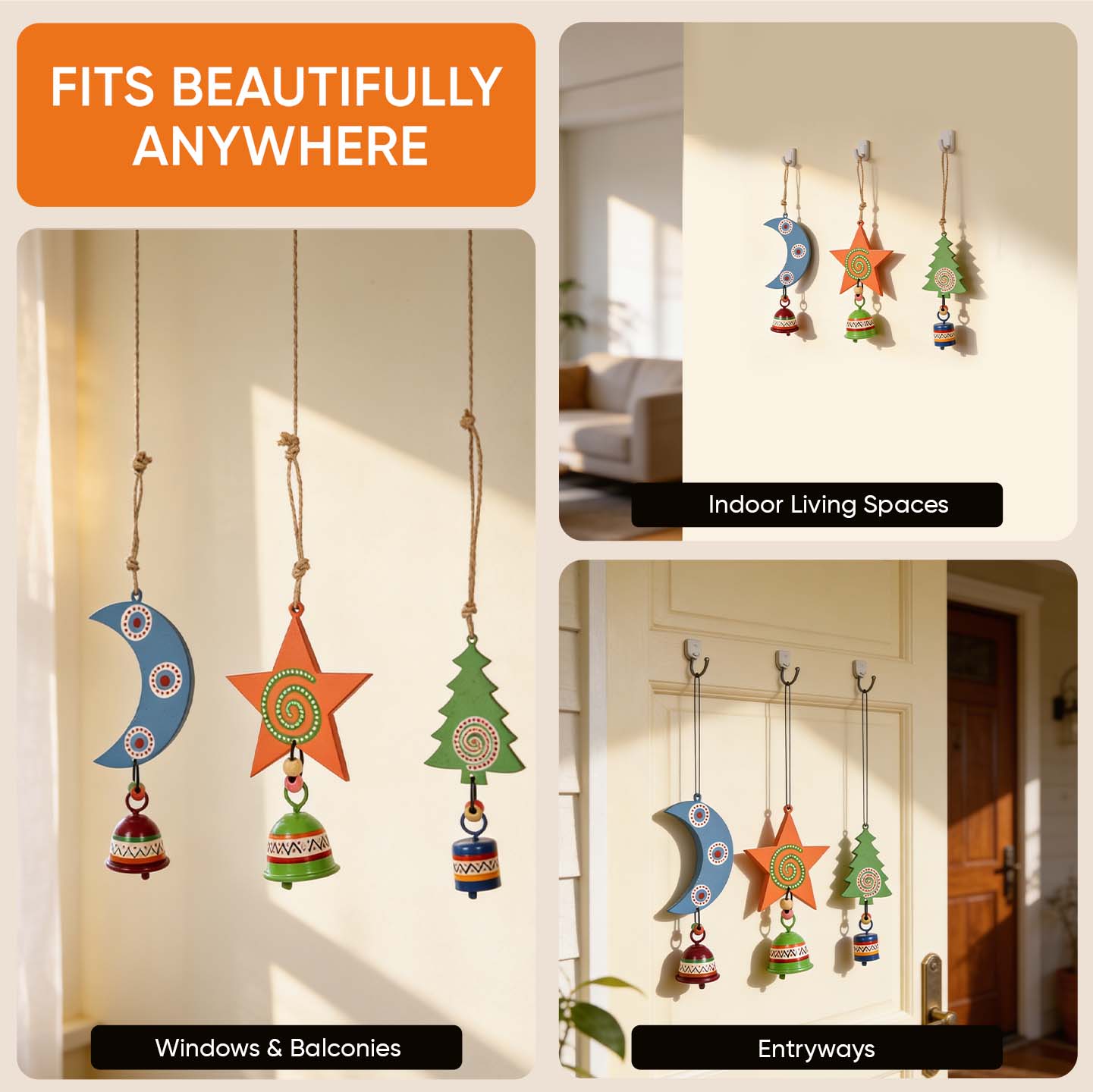 Festive Trio Wind Chime Set ﾖ Moon, Star & Tree