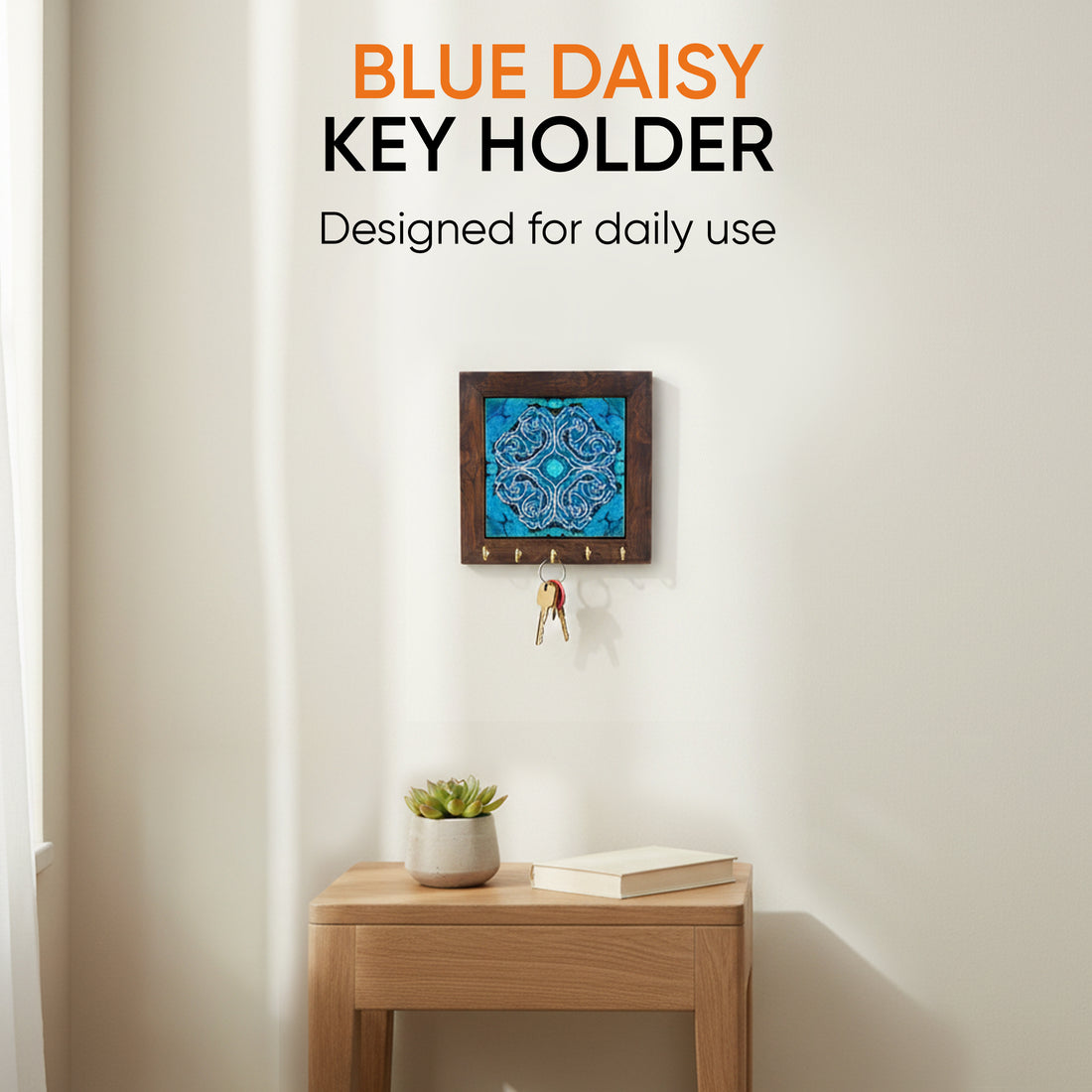 Blue Daisy Handcrafted Key Holder Panel