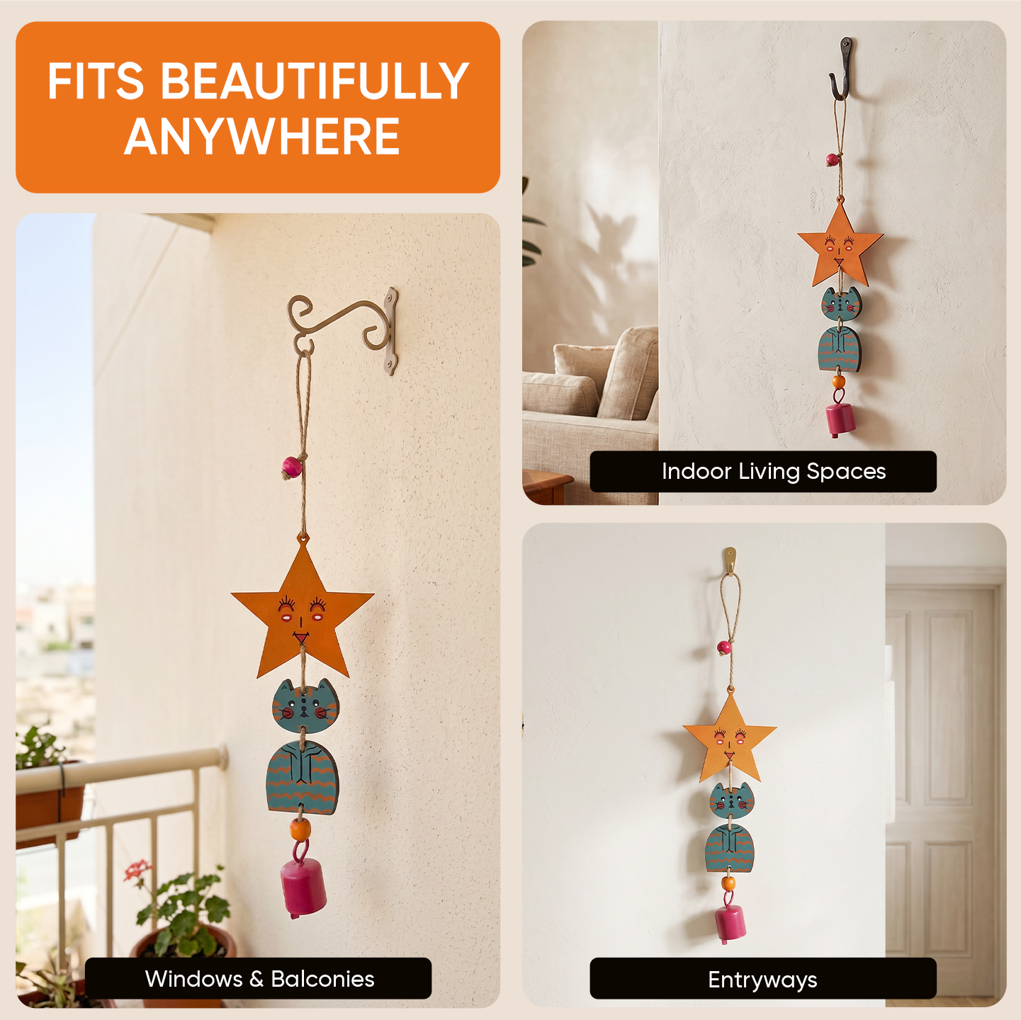 Turquoise Kitty Wind Chime (12x3)