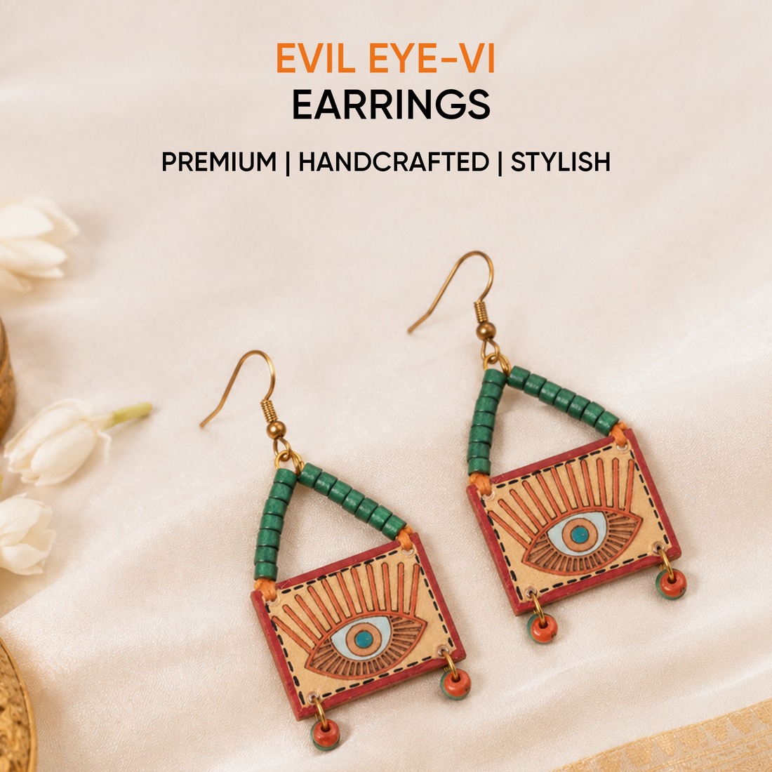 Evil Eye-VI' Handcrafted Tribal Wooden Earrings