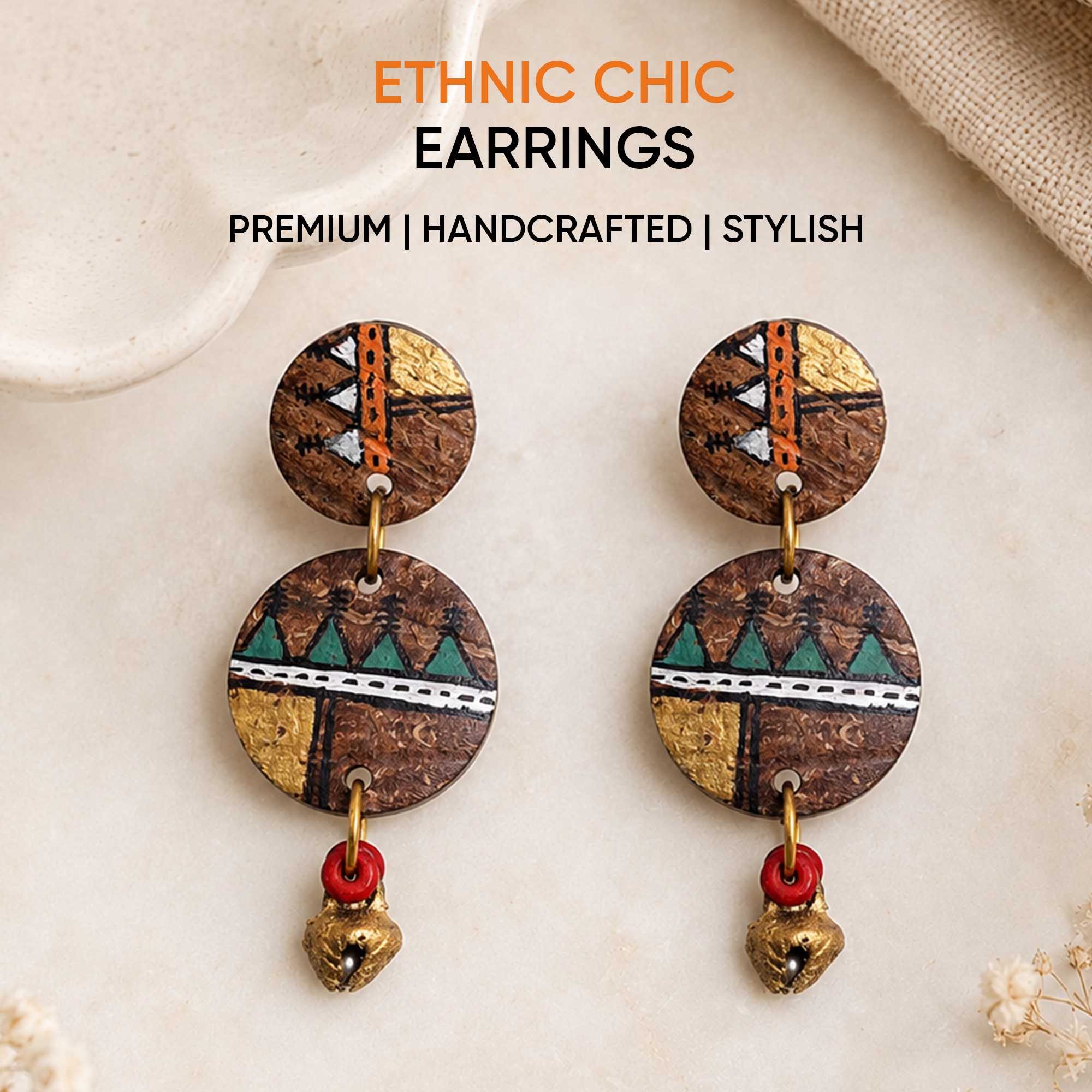 Ethnic Chic: Handcrafted Wooden Earrings with Warli Artwork