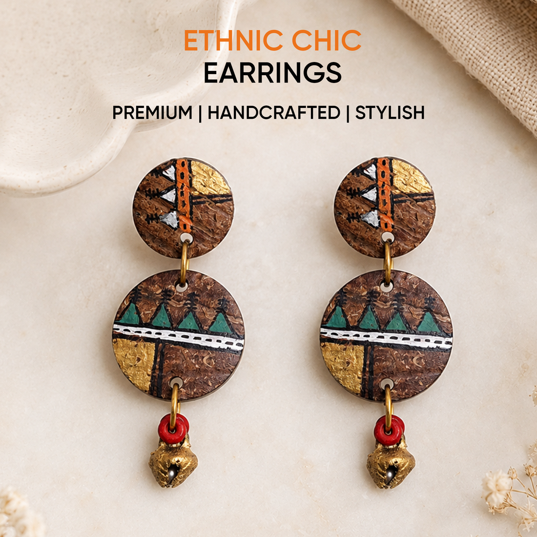 Ethnic Chic: Handcrafted Wooden Earrings with Warli Artwork