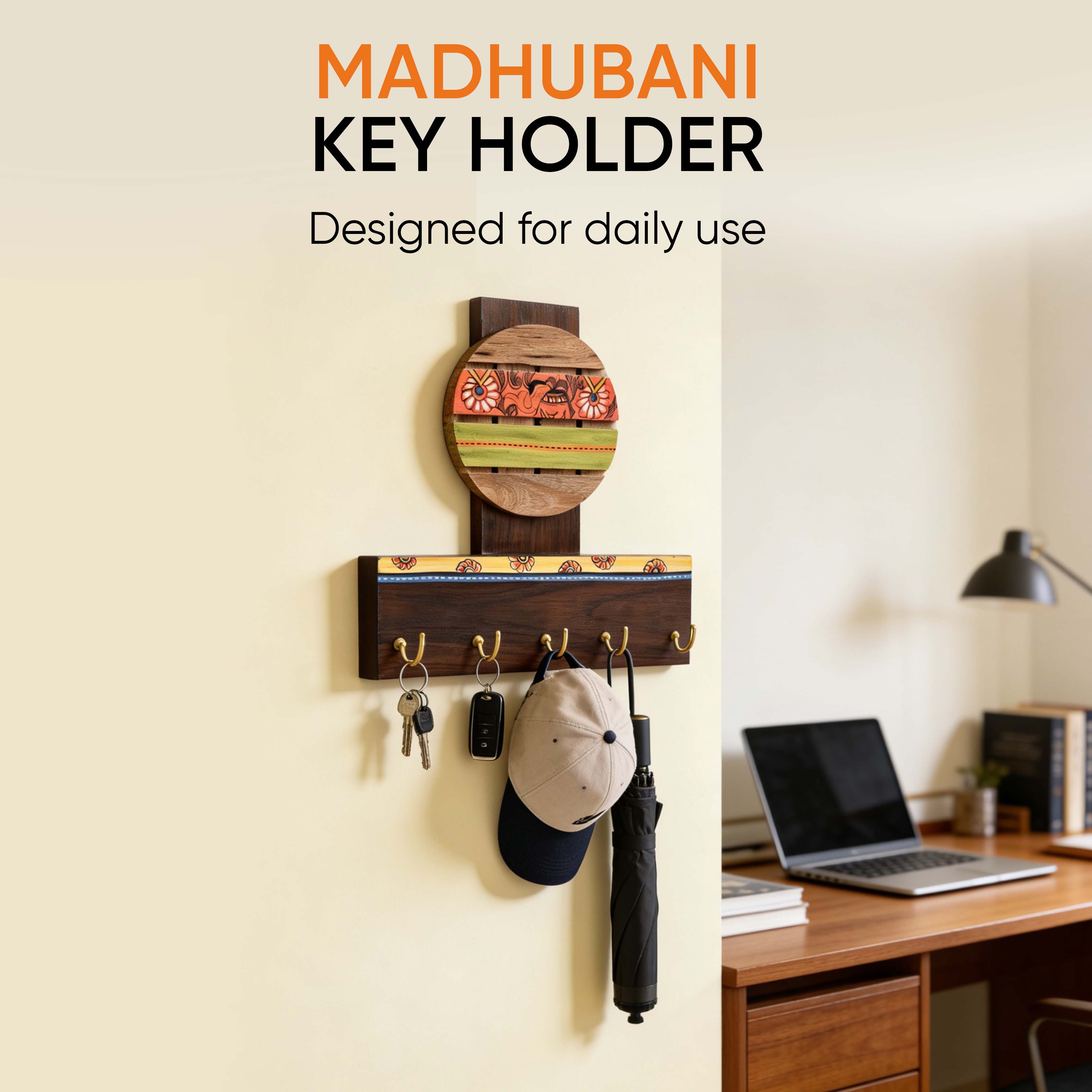 Key Holder Handcrafted Madhubani 5 keys (8x2x8)