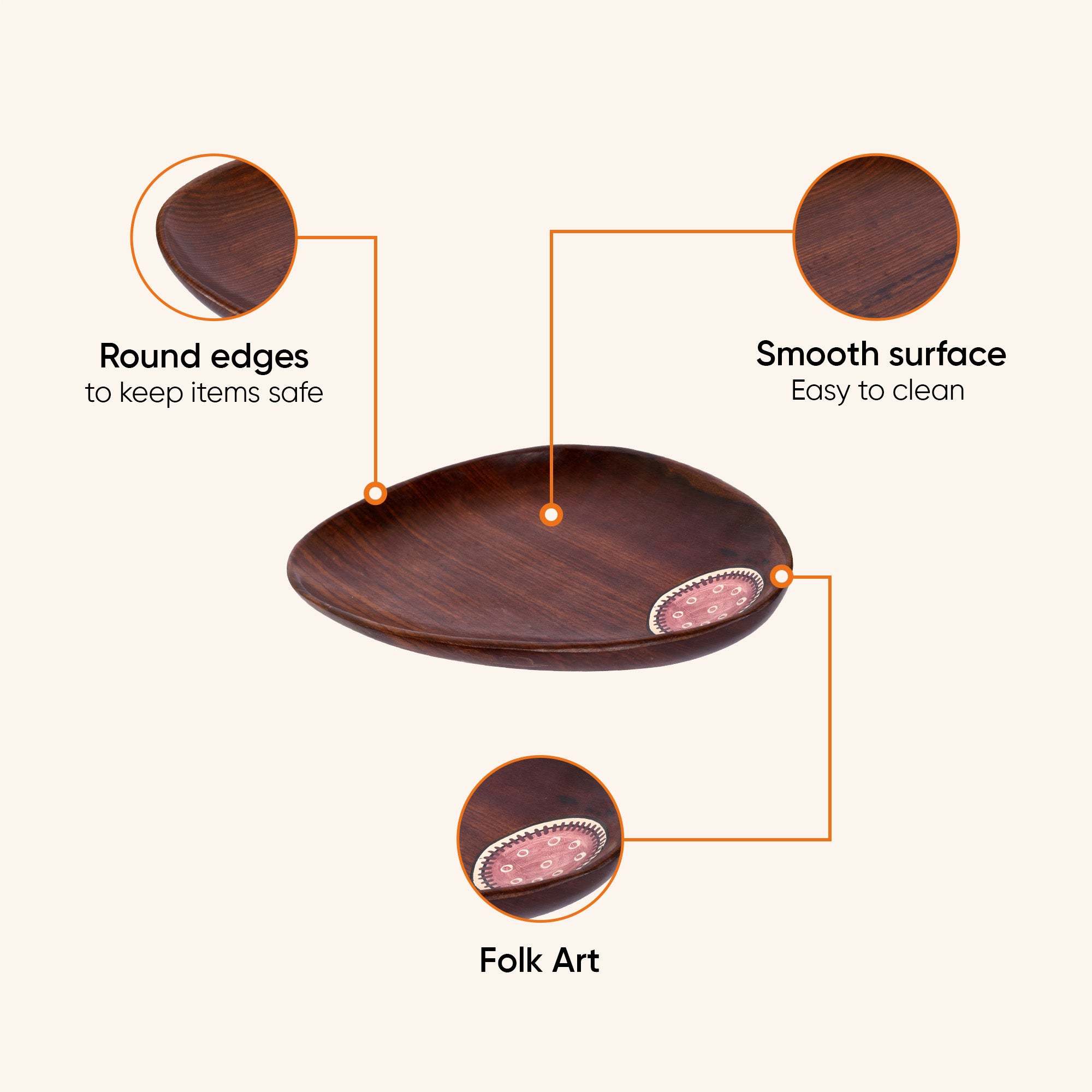 Trays in Oval Shape with Tribal Art Handcrafted in RoseWood (11x7")