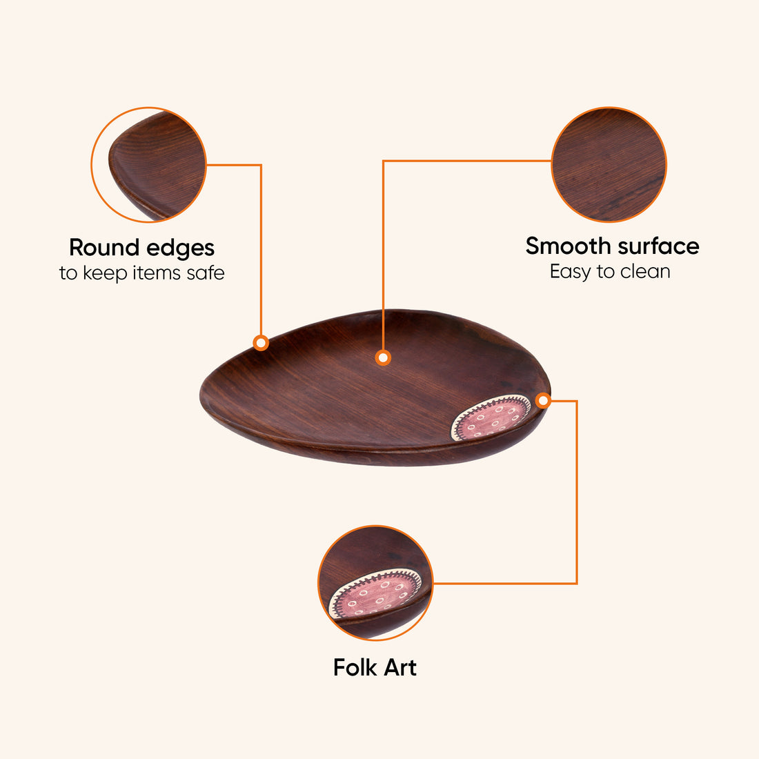 Trays in Oval Shape with Tribal Art Handcrafted in RoseWood (11x7")