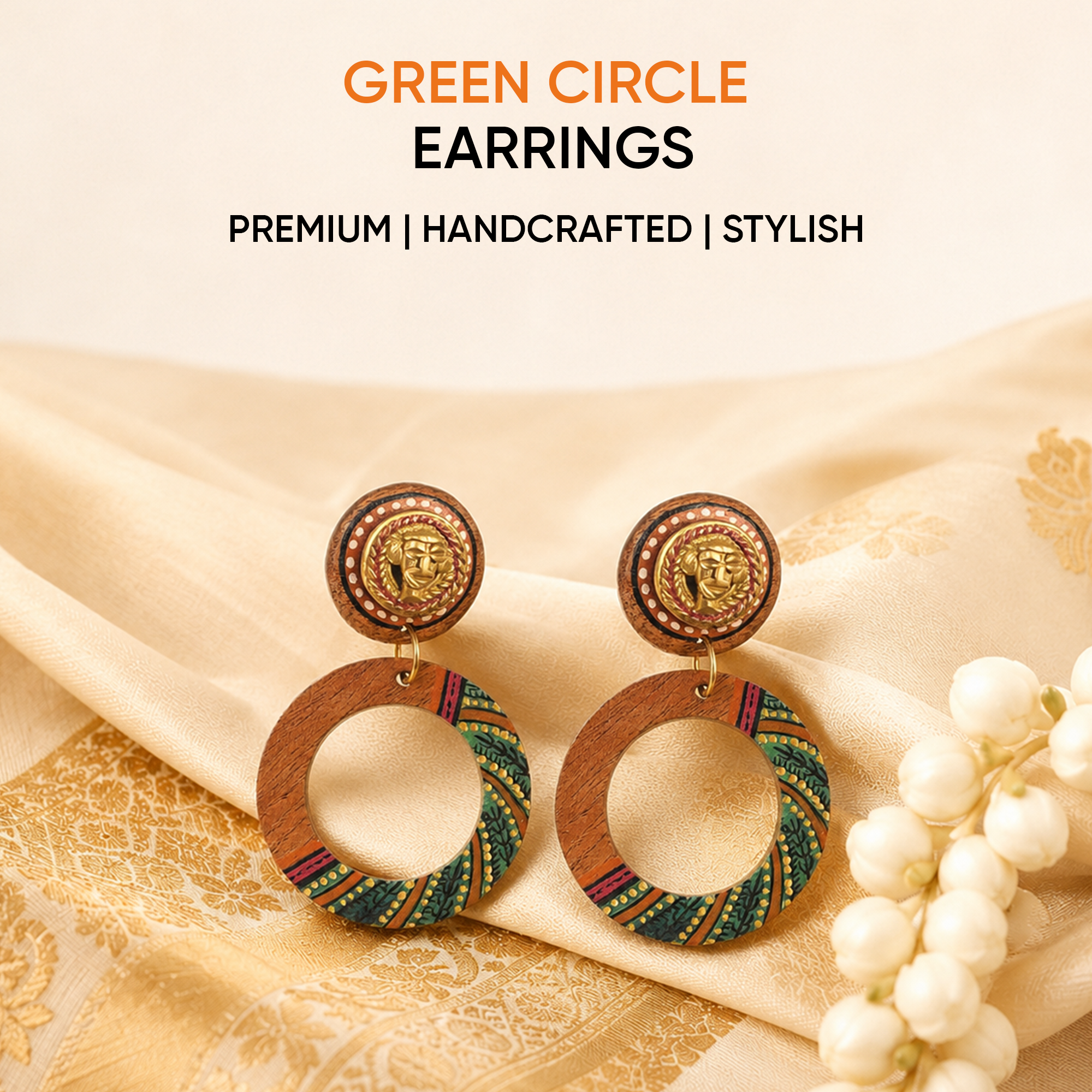 Life's Circle Handcrafted Earrings (Green)
