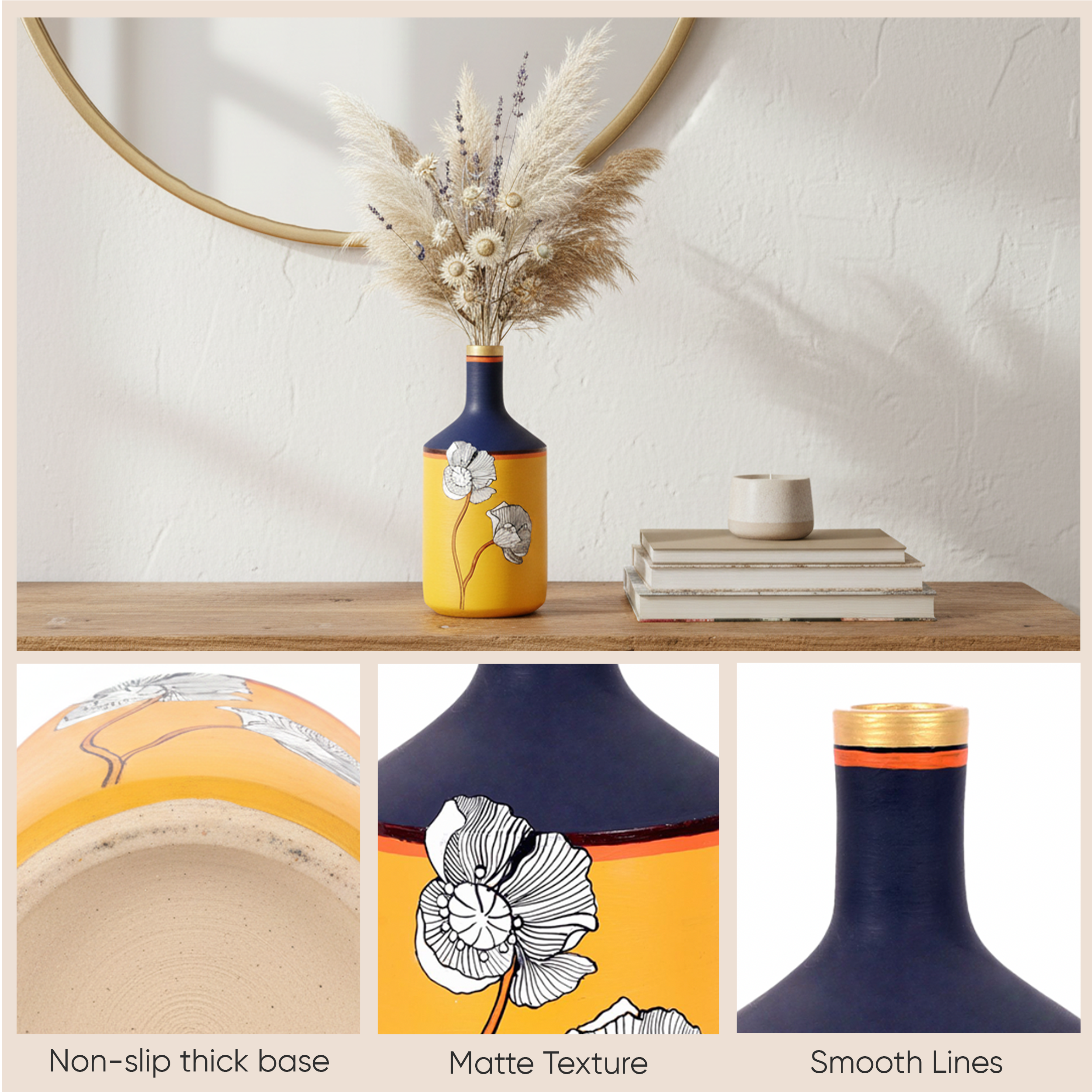 Sunset Flower Terracotta Cone Vase (4x4x9)