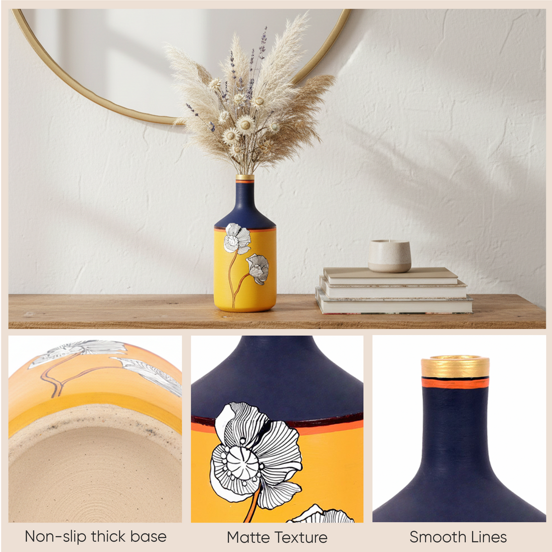 Sunset Flower Terracotta Cone Vase (4x4x9)