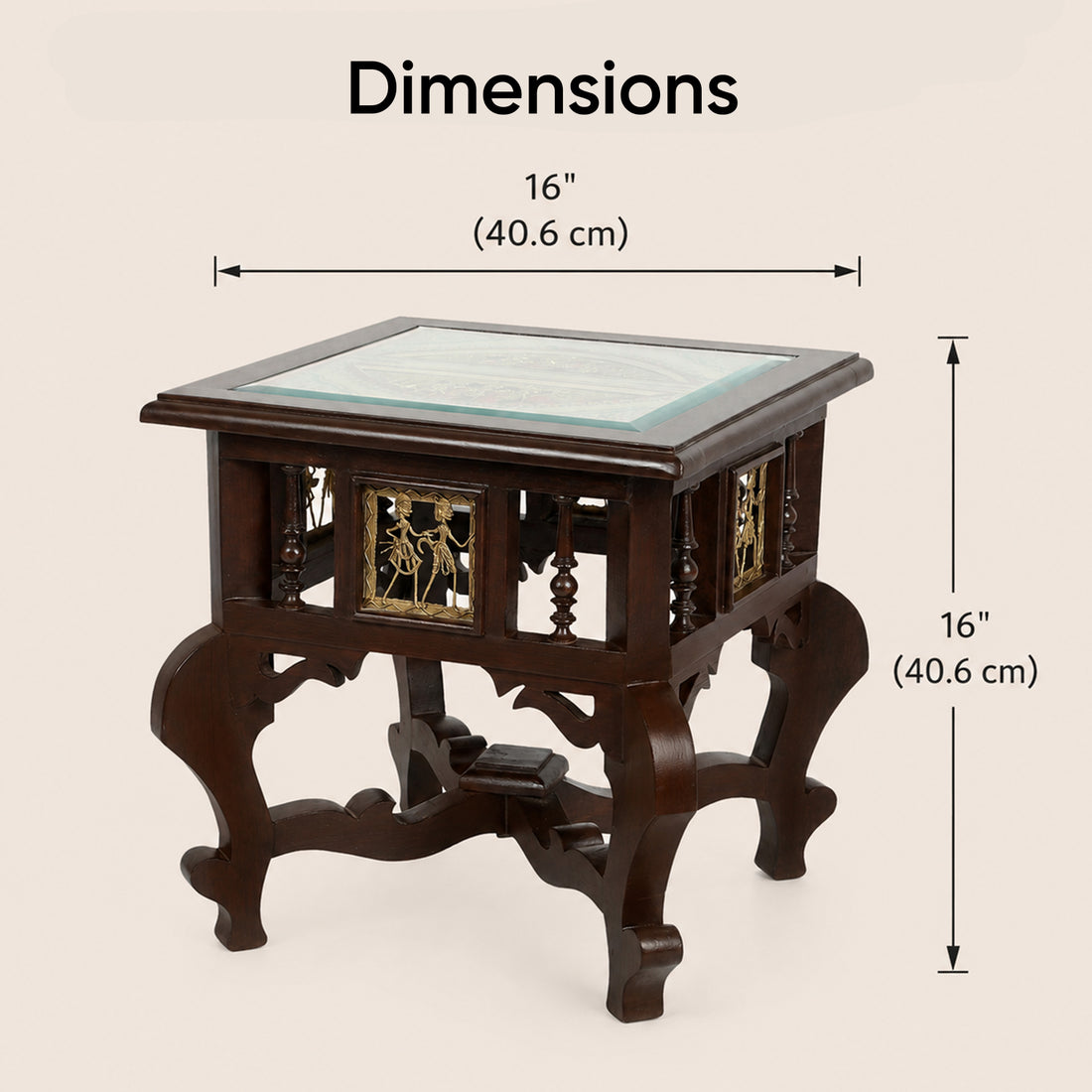 Munich Bedside Table with Oriental Legs in Teakwood with Walnut Finish (16x16x16)