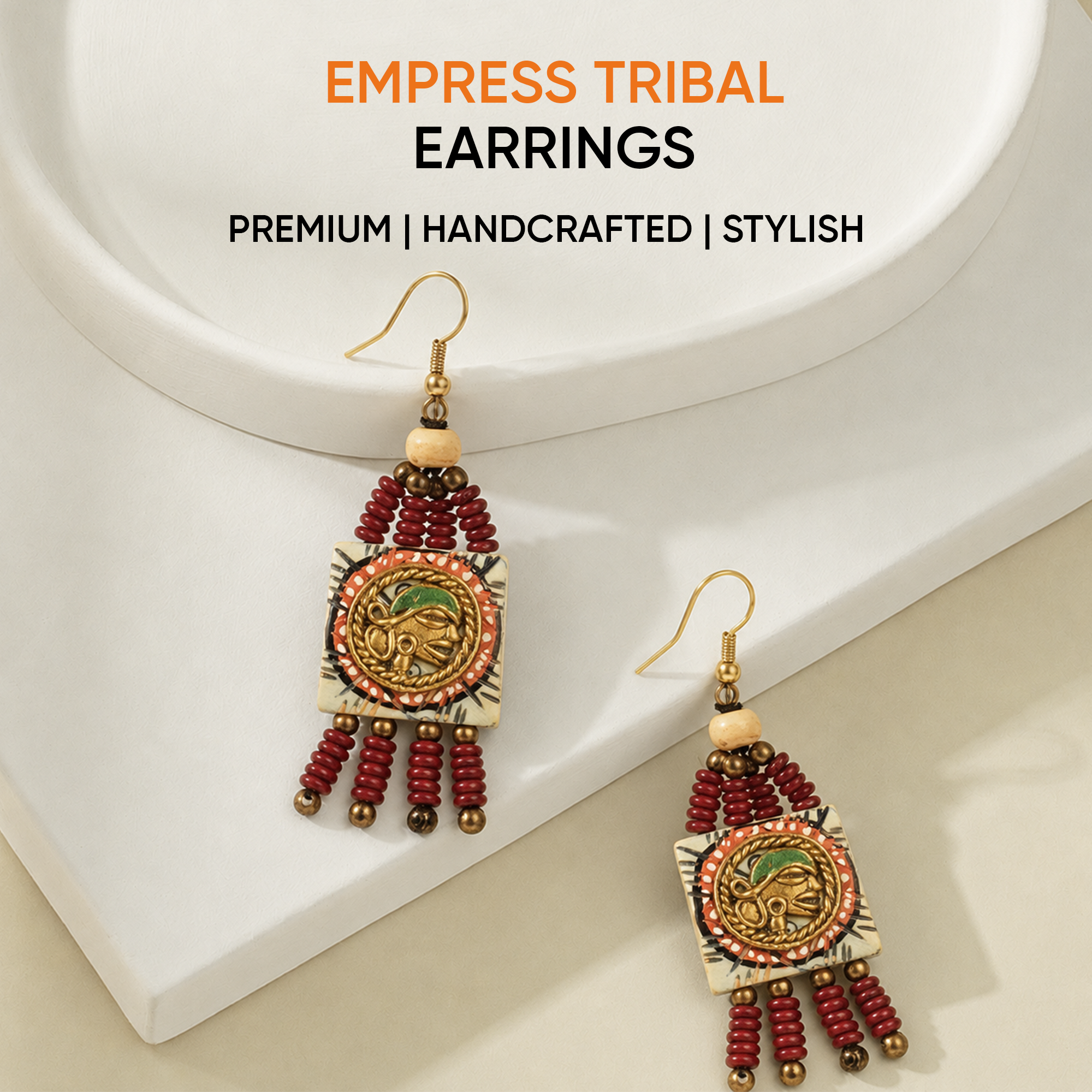 The Empress Handcrafted Tribal Dhokra Earrings in Turquoise