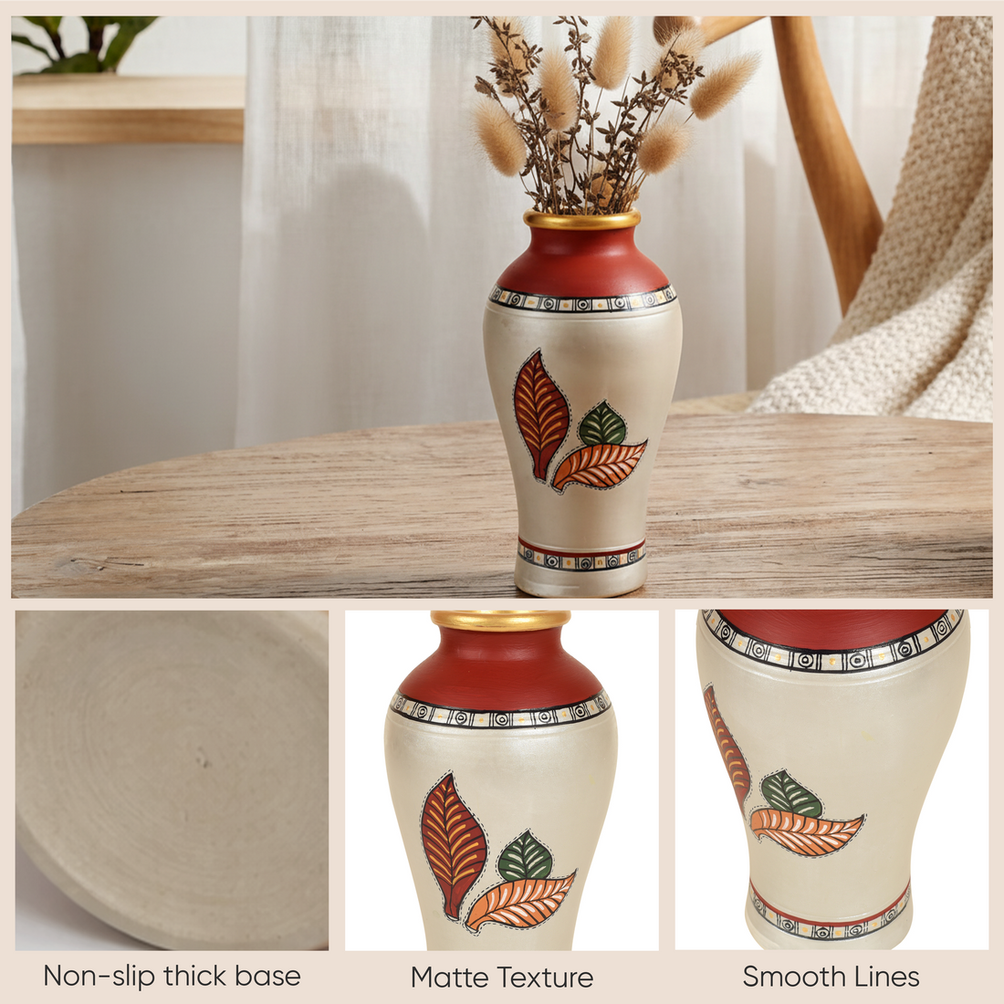 Silver Bloom Earthen Vase Handpainted in Tribal Art (9x5)