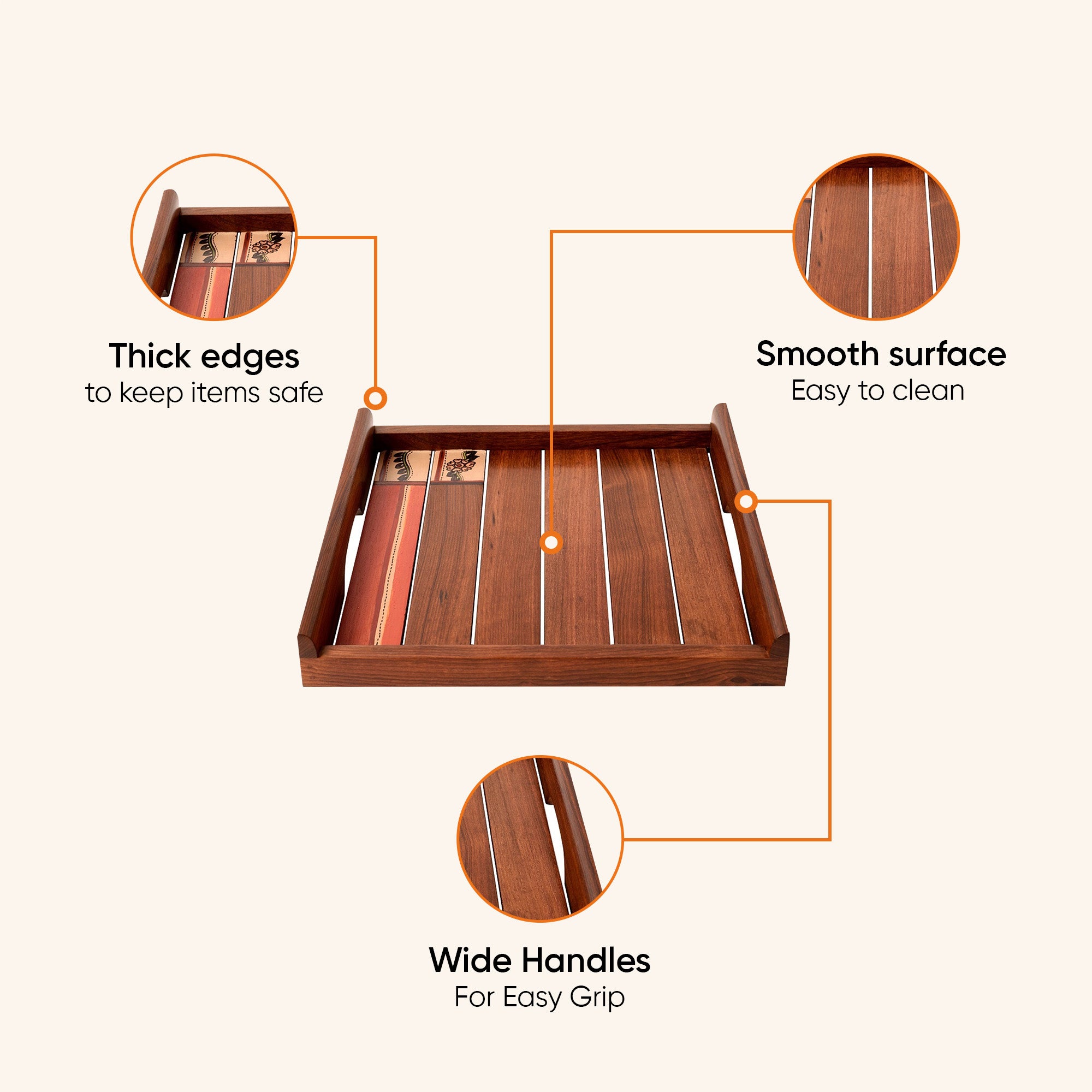 Trays with Tribal Art Handcrafted in RoseWood (set of 2) (12x12/10.6x10.6")
