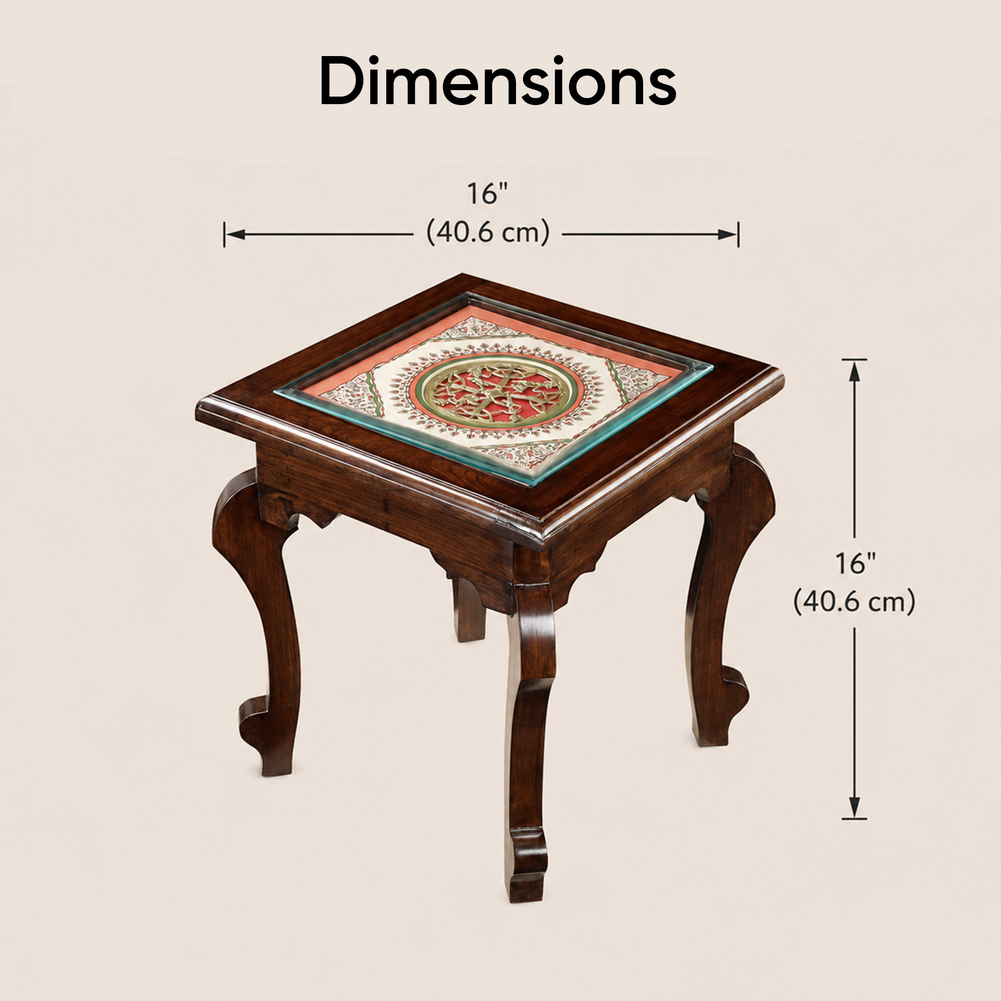 Munich-I Bedside Table with Oriental Legs in Teakwood with Walnut Matte Finish (16x16x16)