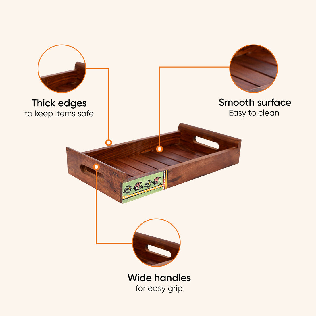 Trays with Madhubani Patterns Handcrafted in RoseWood (set of 2) (13x7/11.5x5.5")