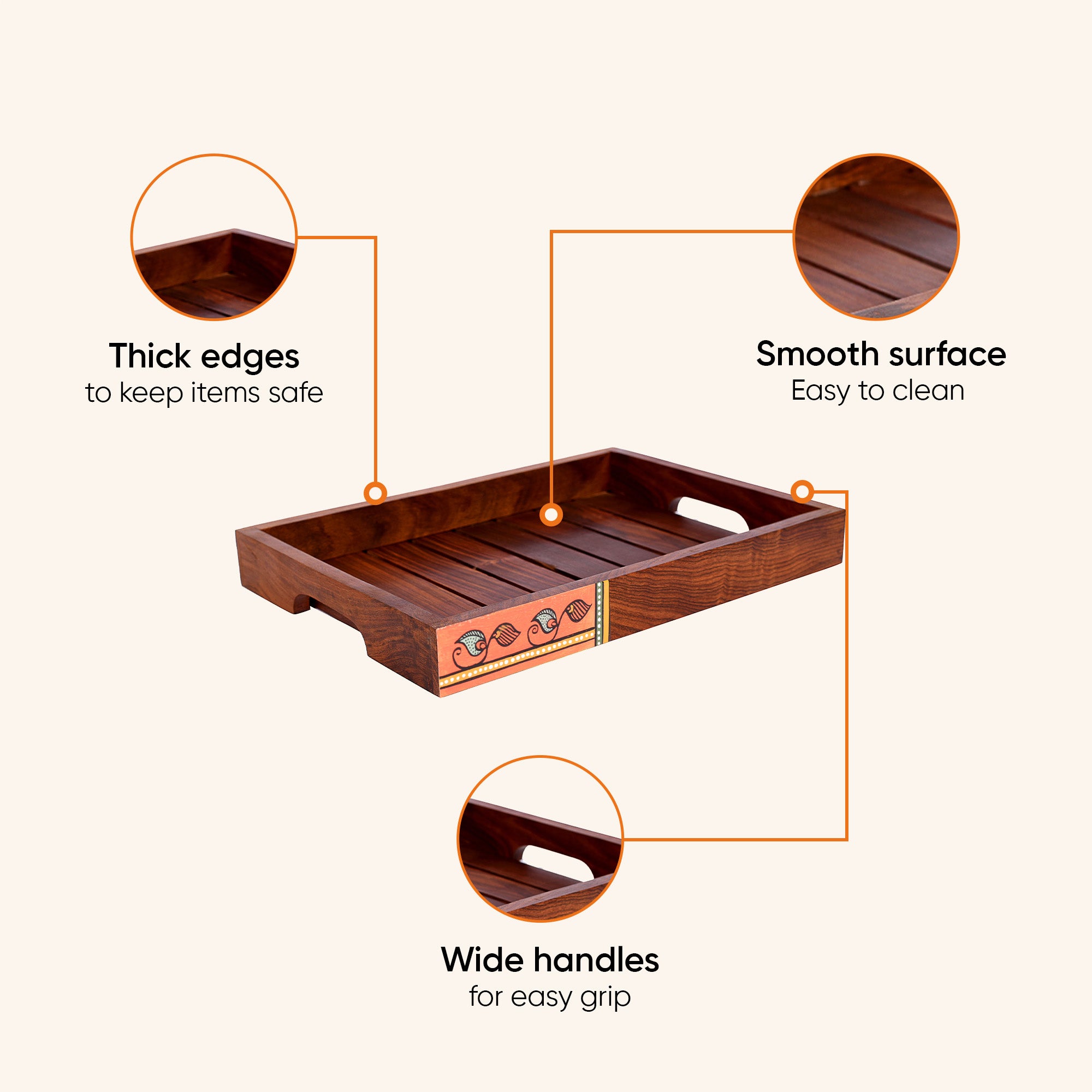 Trays with Madhubani Art Handcrafted in RoseWood (set of 2) (14x10/12x8.4")