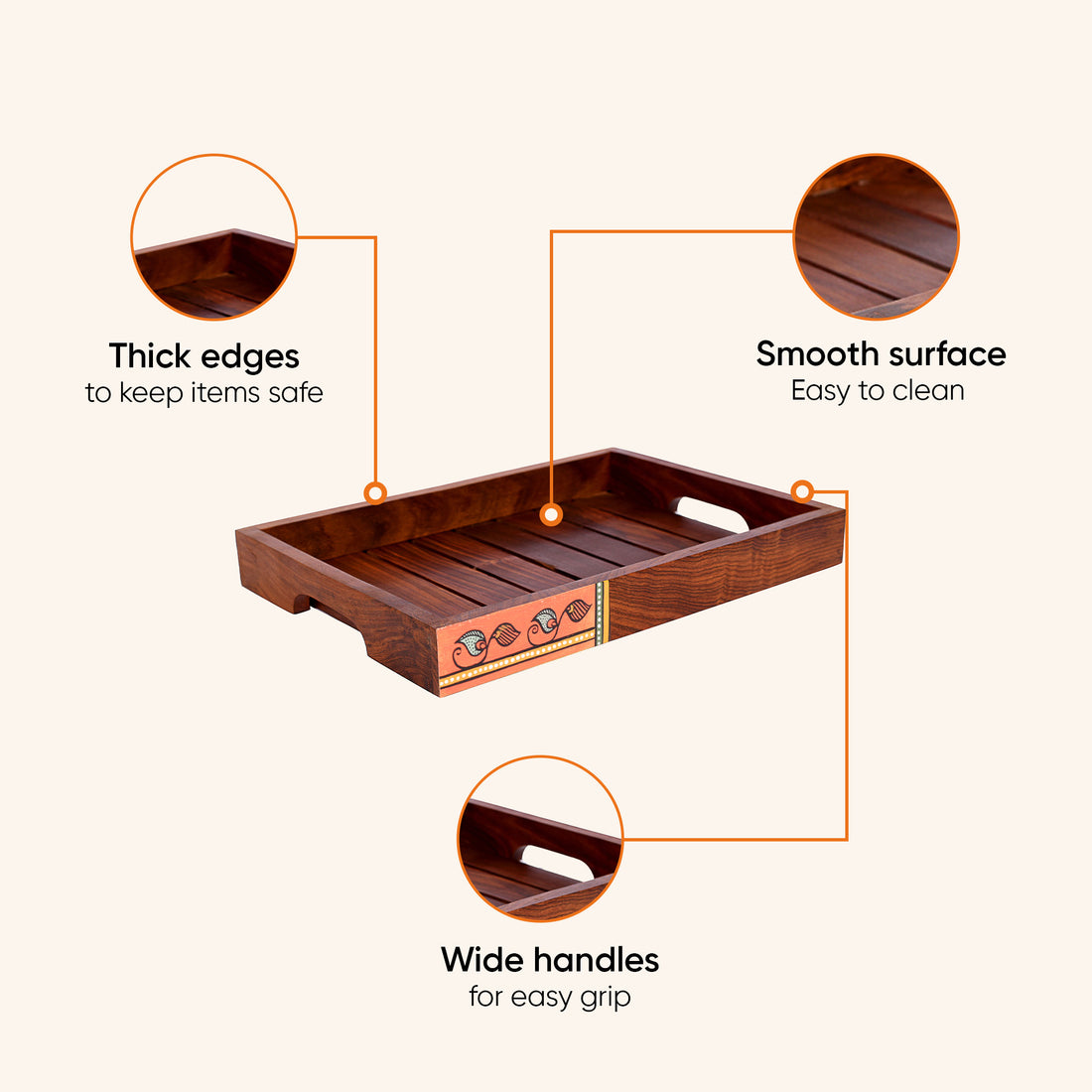 Trays with Madhubani Art Handcrafted in RoseWood (set of 2) (14x10/12x8.4")