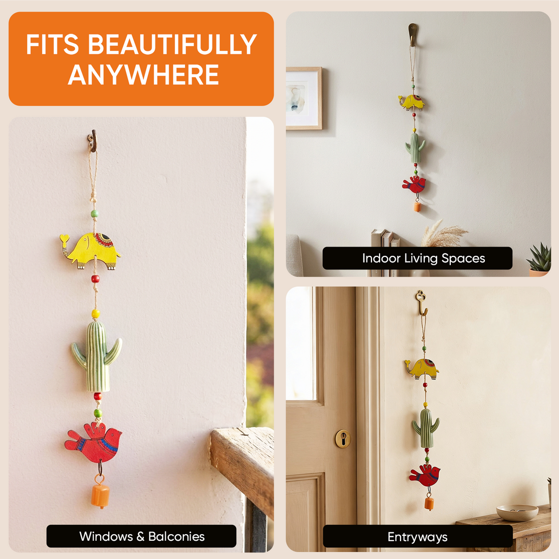 Hand Painted  Animal Windchime (3.5x1x21)