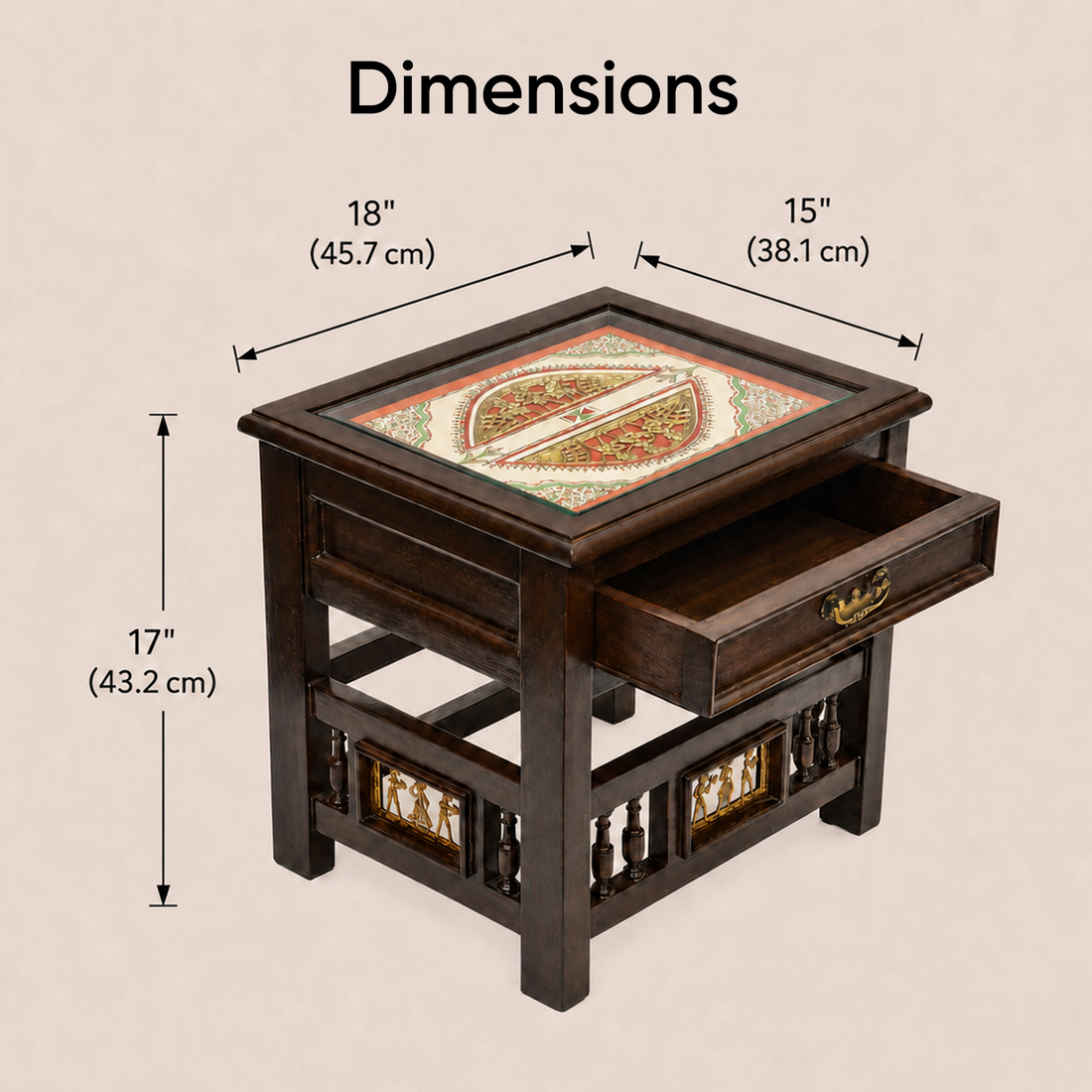 Myra Side Table in Teakwood with Walnut Finish, with Drawer (18x15x17)