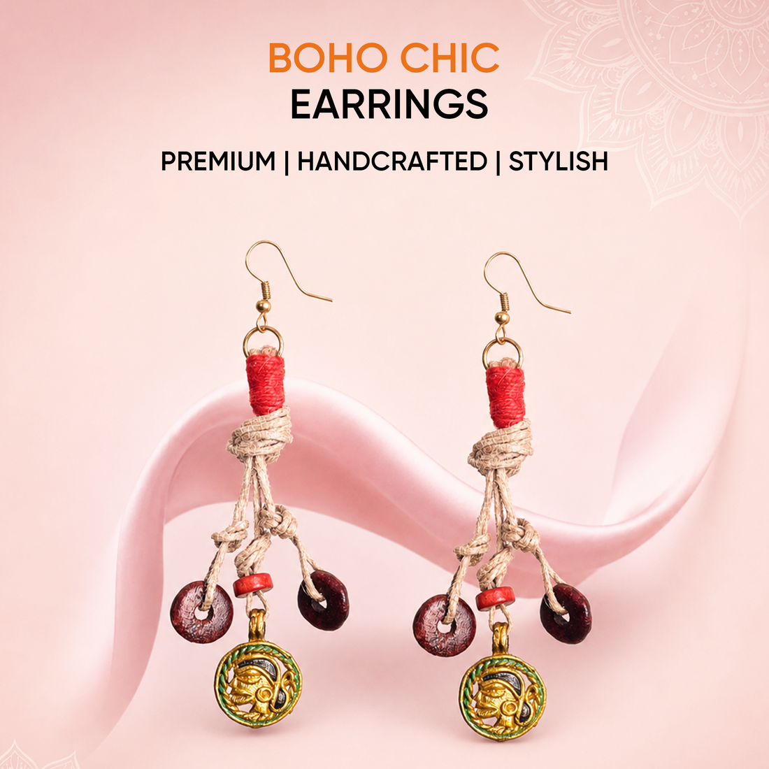 Boho Chic: Handcrafted Wooden Earrings with Brass