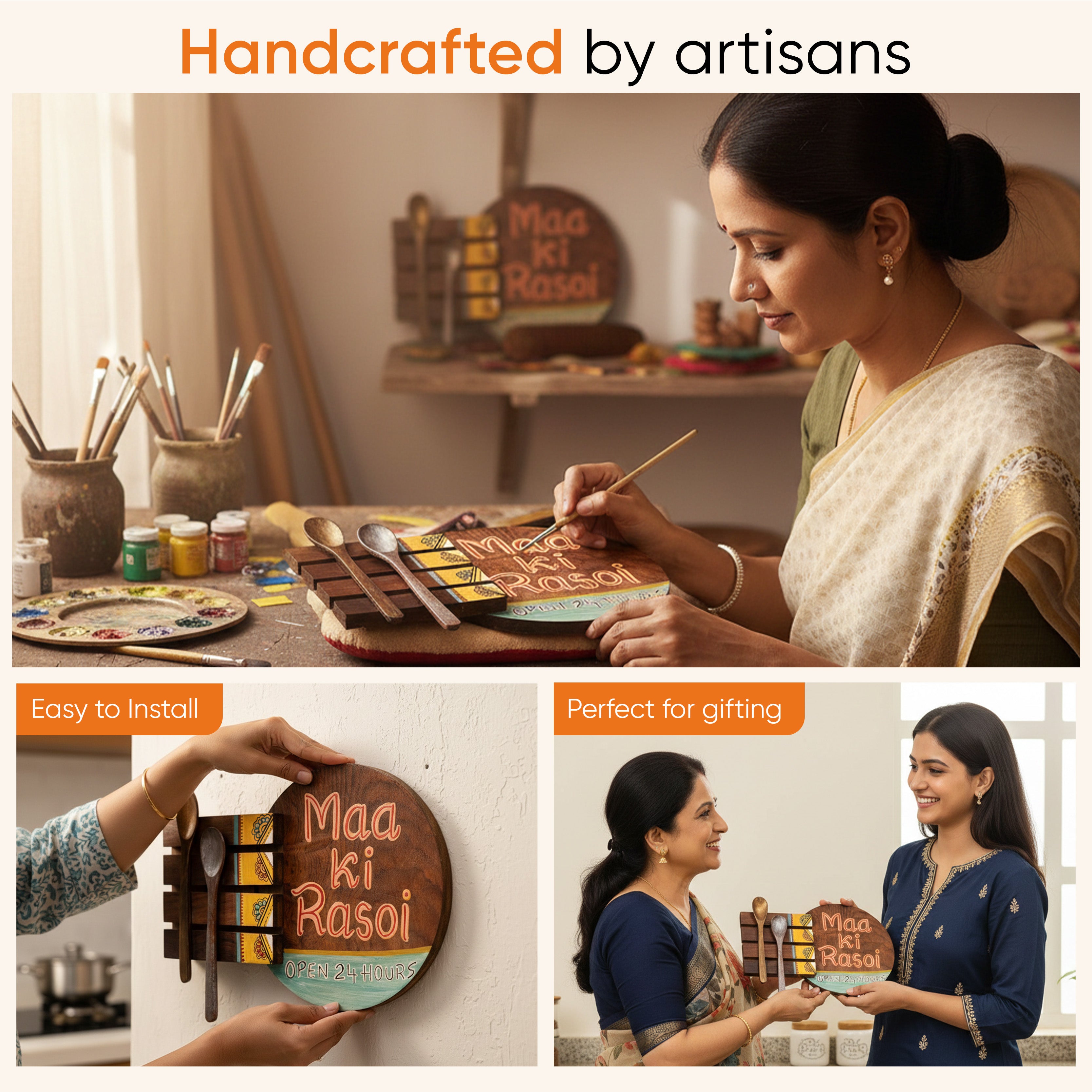 Kitchen Decor "Maa ki Rasoi" Handcrafted in Wood (9x2x7)