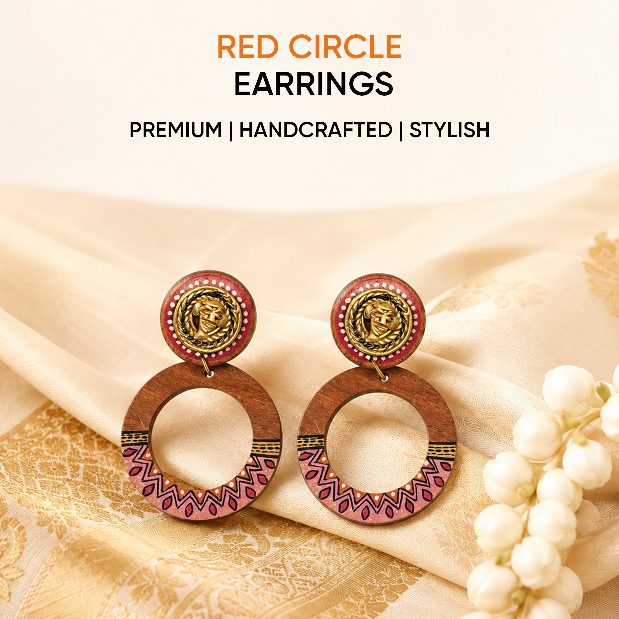 Life's Circle Handcrafted Earrings (Red)