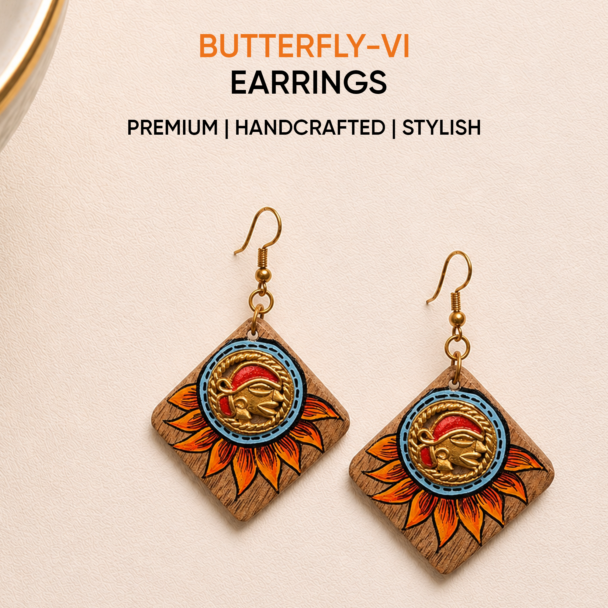 Butterfly-VI' Handcrafted Tribal Wooden Earrings