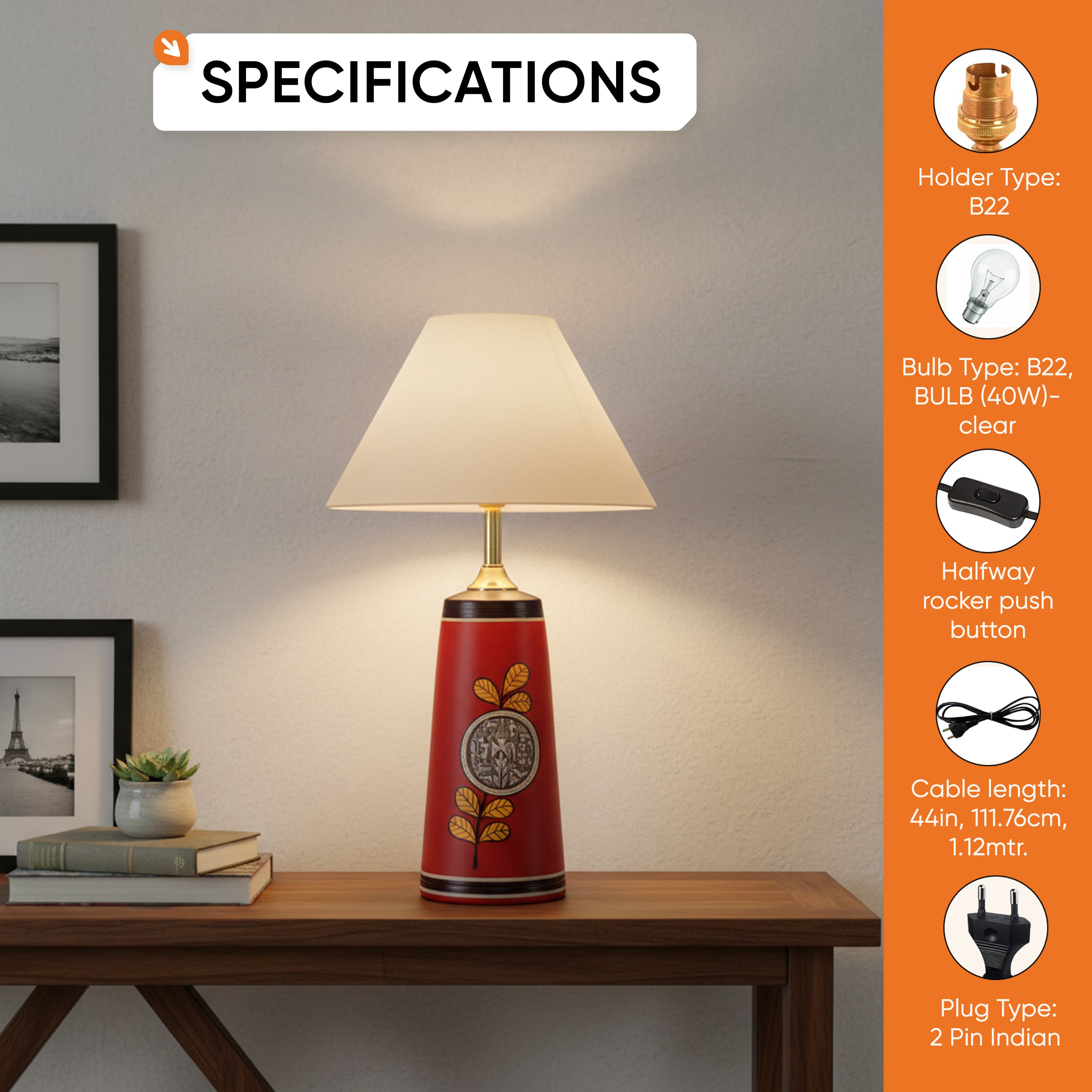Red Ember Terracotta Table Lampshade (10x10x19)