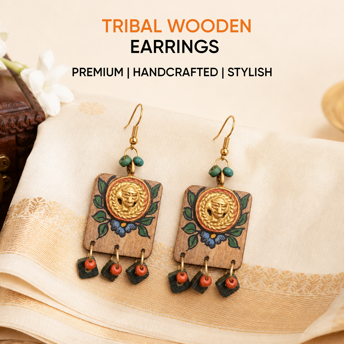 Butterfly-XI' Handcrafted Tribal Wooden Earrings