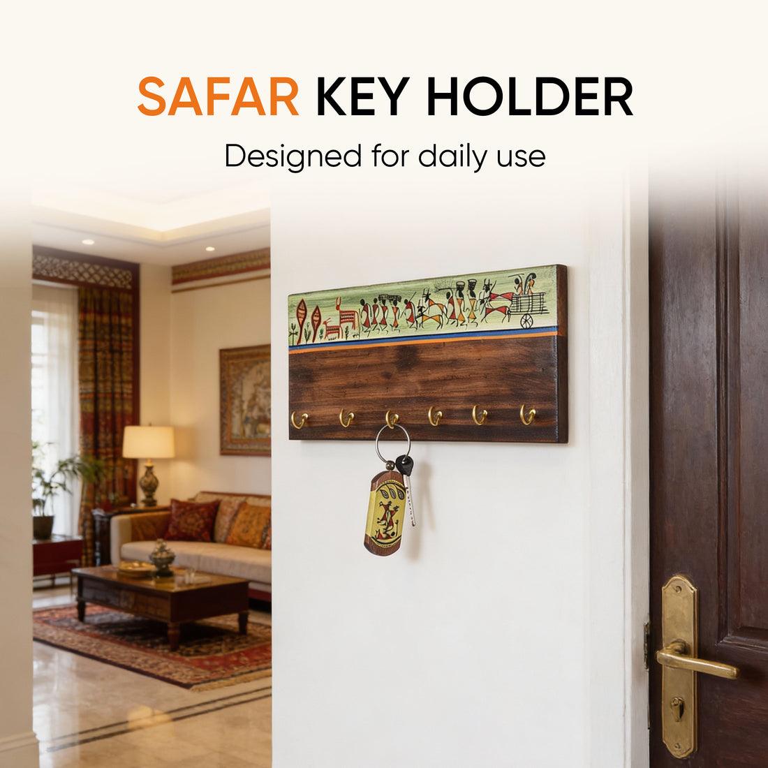Safar Key Holder Handcrafted Warli 6 keys (12x2x5)