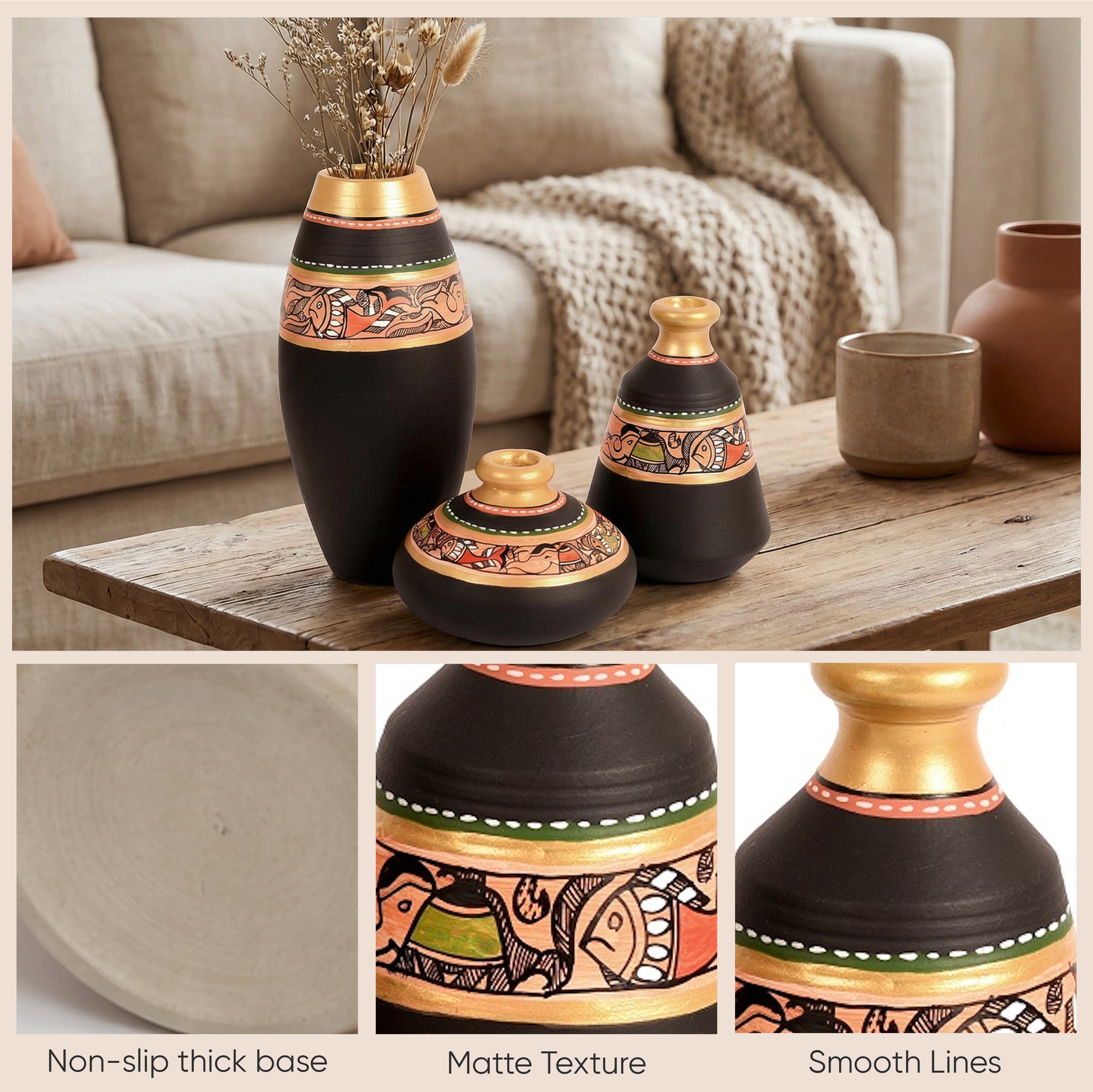 Midnight Terracotta vases (Set of 3)  6/5/3