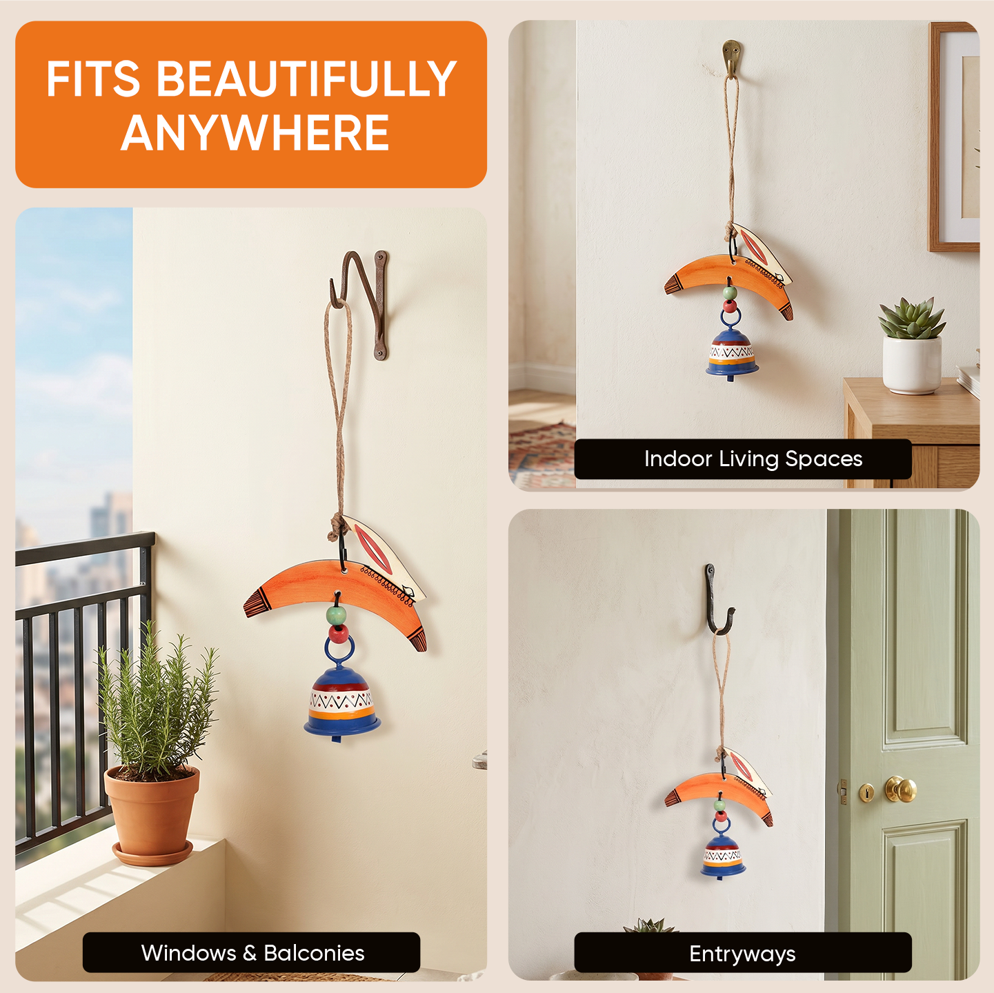 Rabbit Wind Chimes with Metal Bell for Outdoor Hanging and Home Decoration
